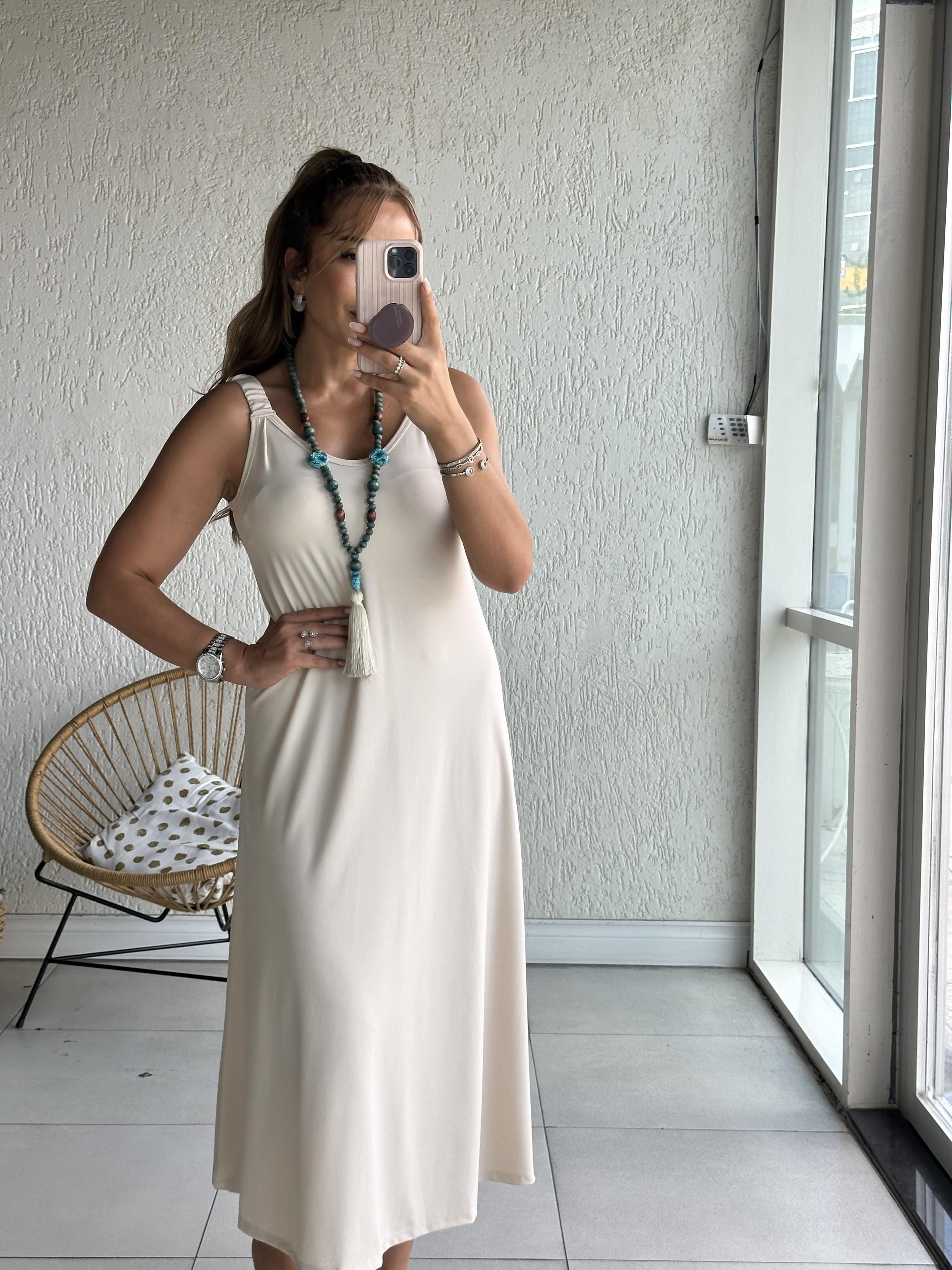 Taş Rengi Askıları Büzgülü Basic Elbise