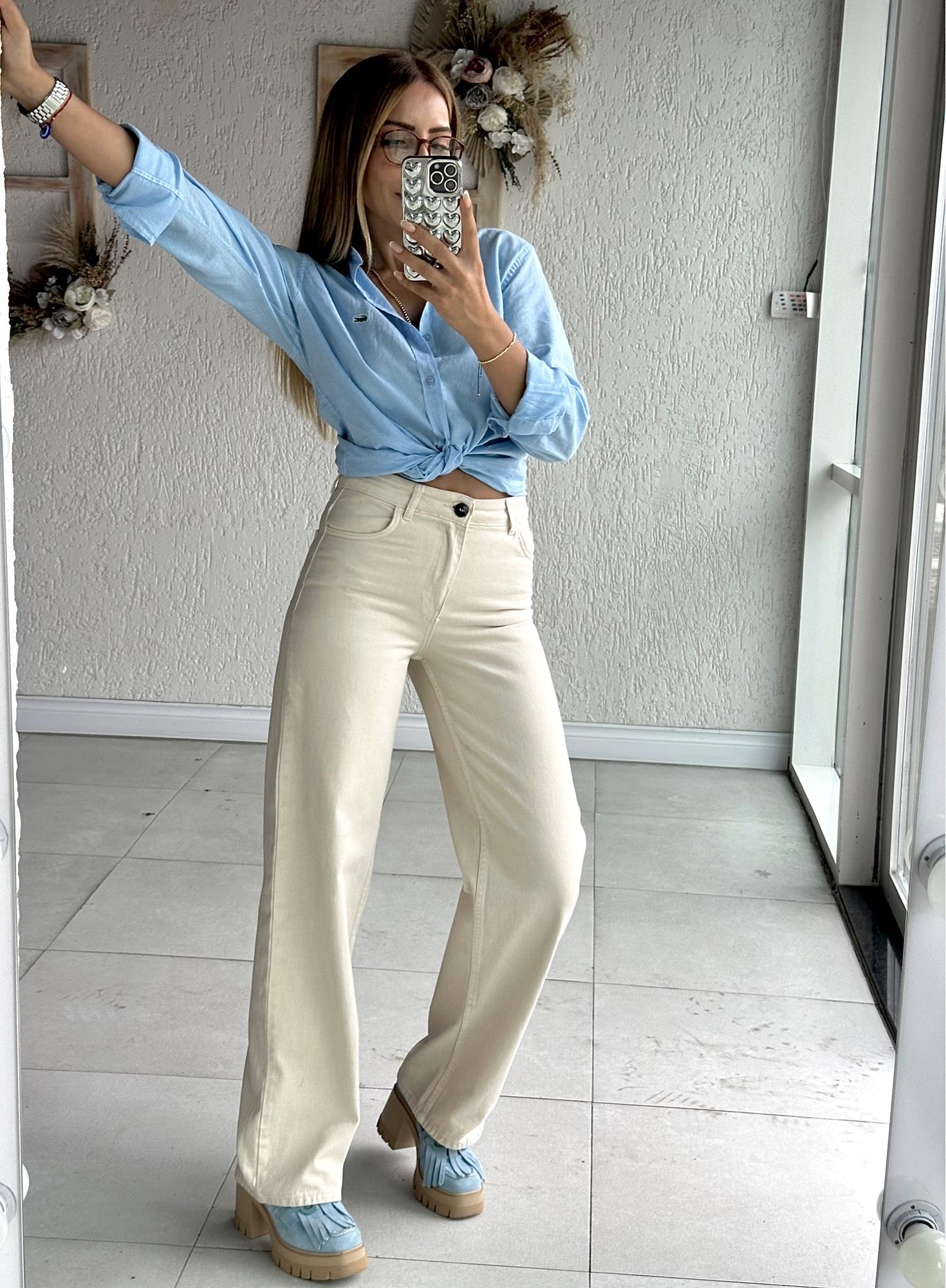 Taş Rengi Bol Paça Denim