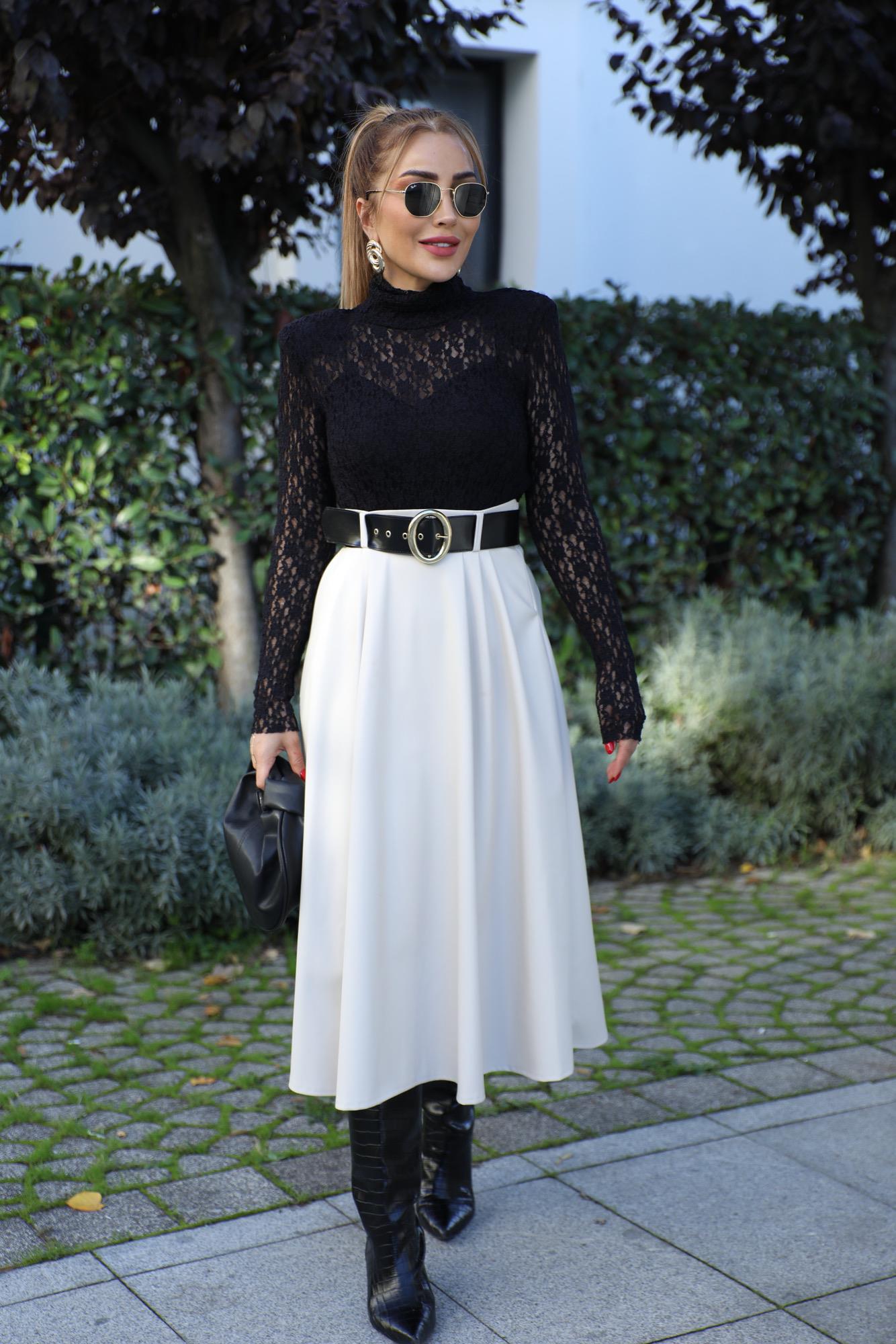 Taş Rengi Deri Kemerli Elbise