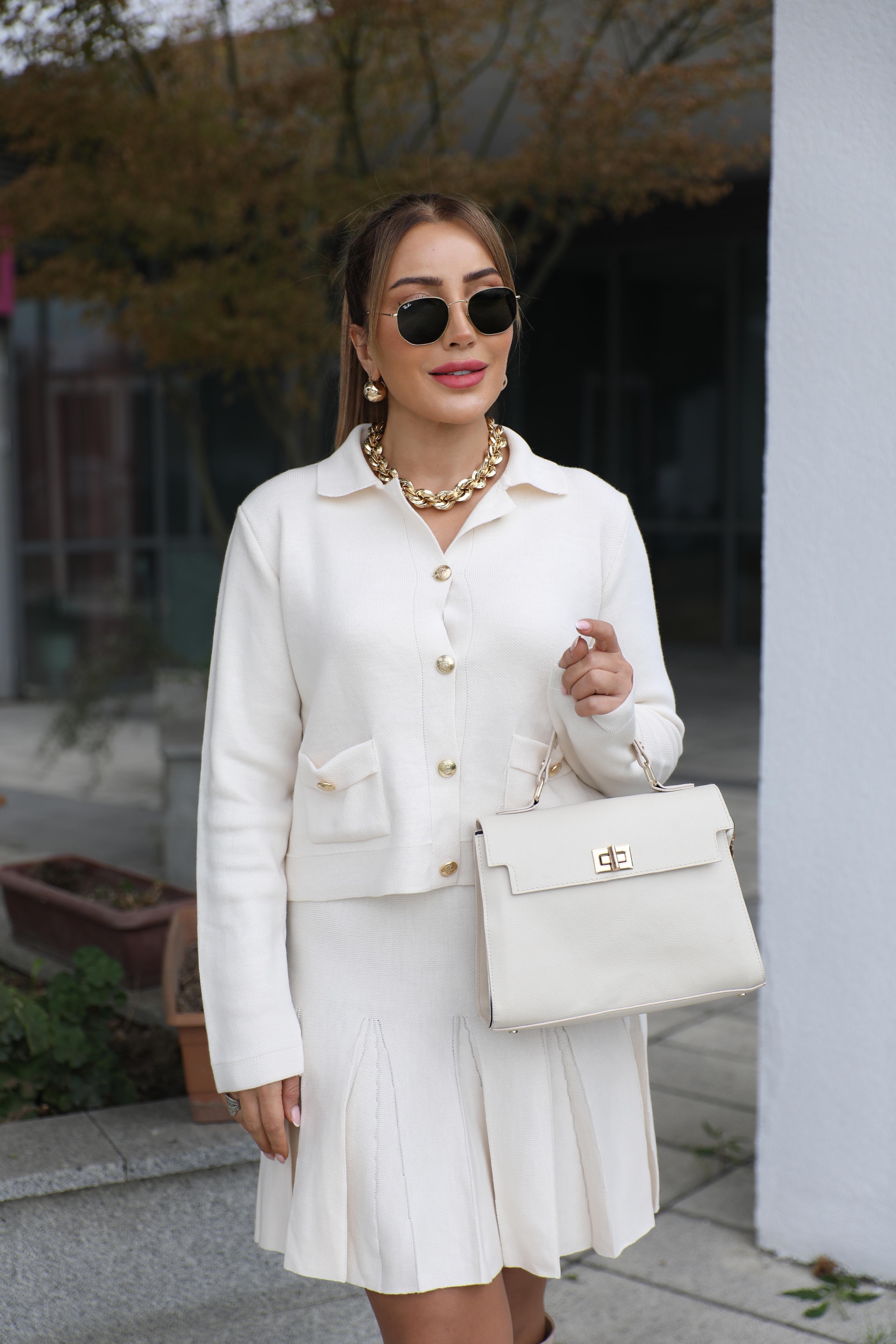 Taş Rengi Pileli Triko Takım