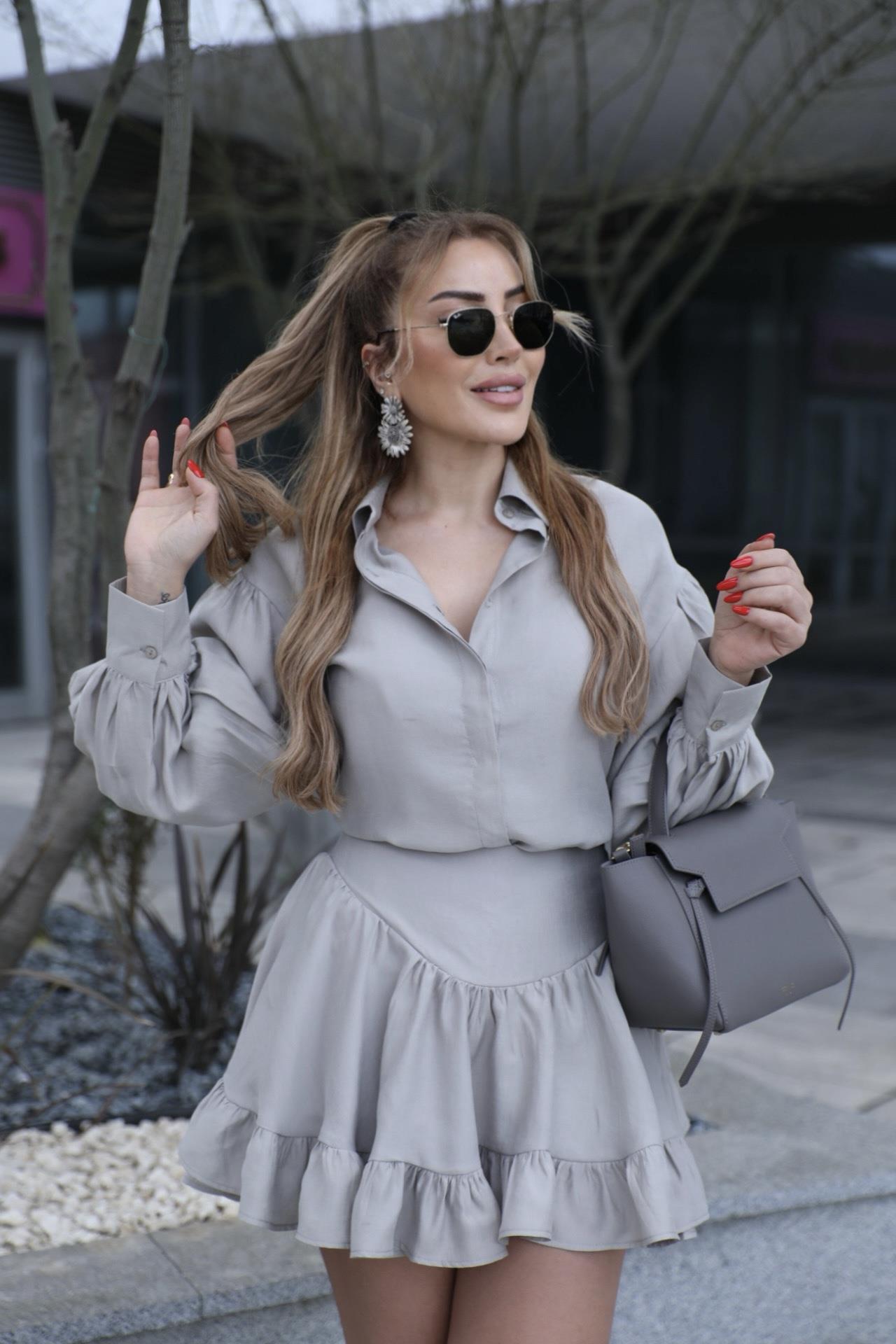 Taş Rengi Volanlı Etek