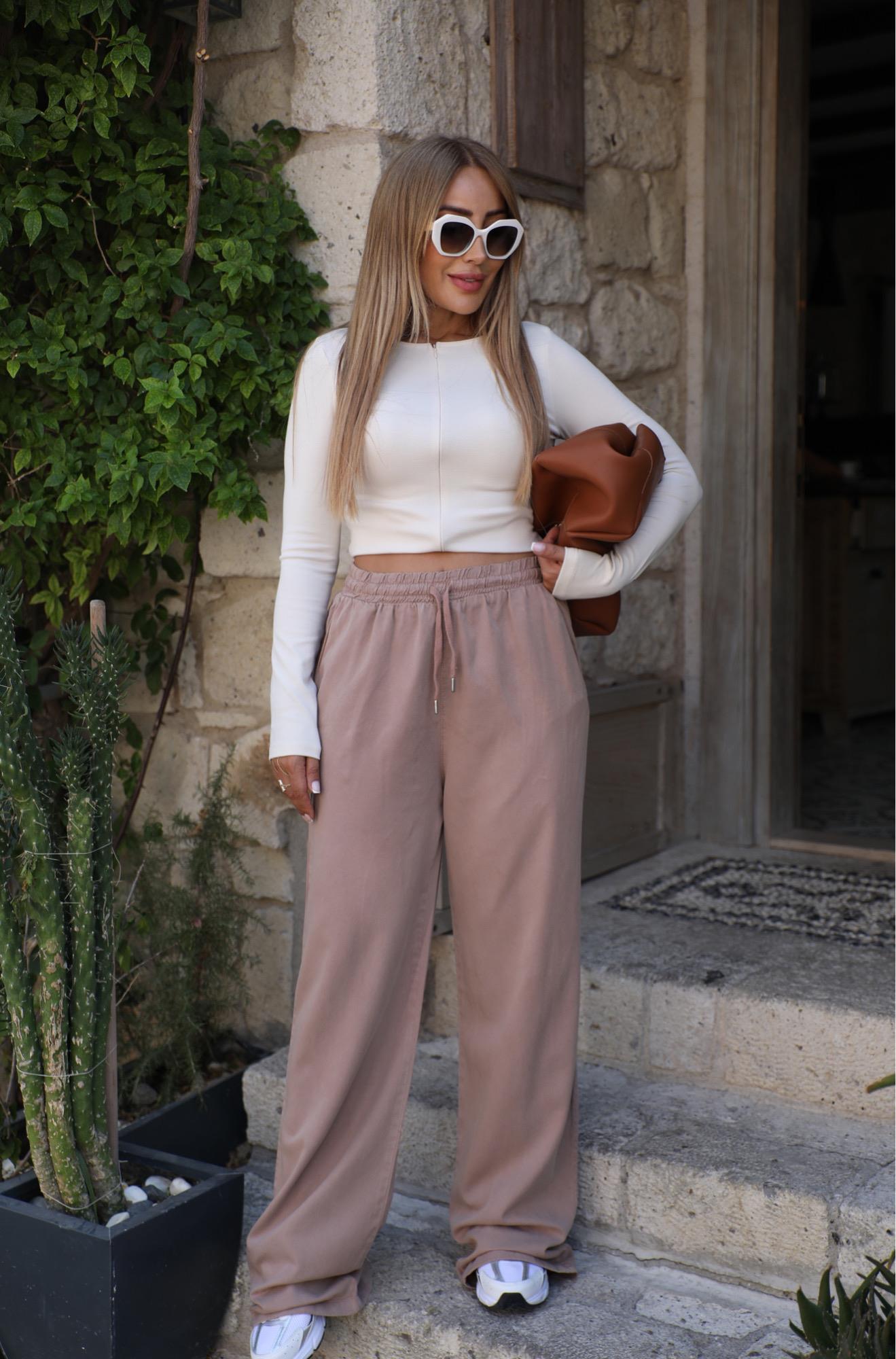 Vizon Beli Lastikli Gabardin Pantolon 