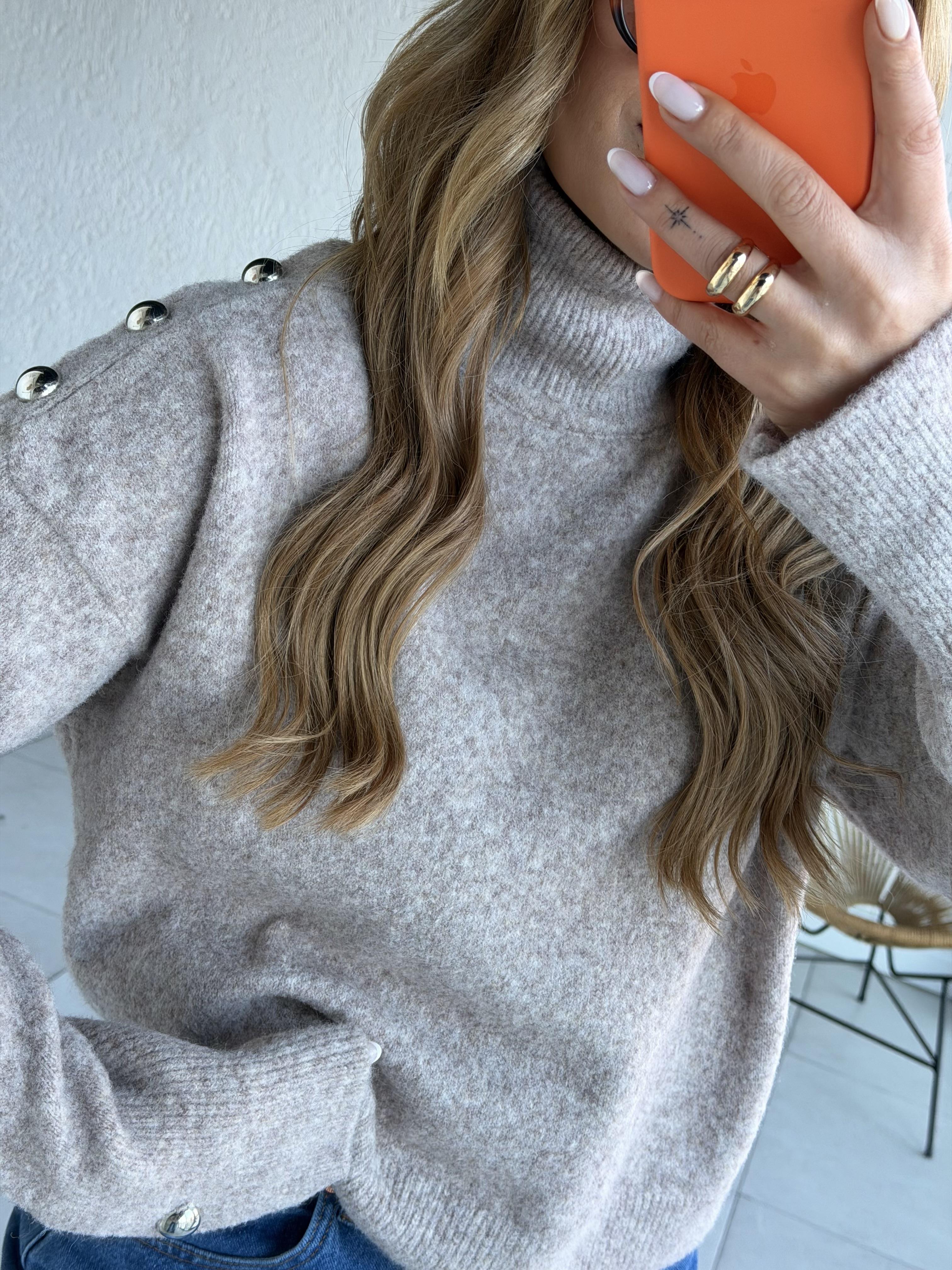 Vizon Yaka Düğmeli Kazak