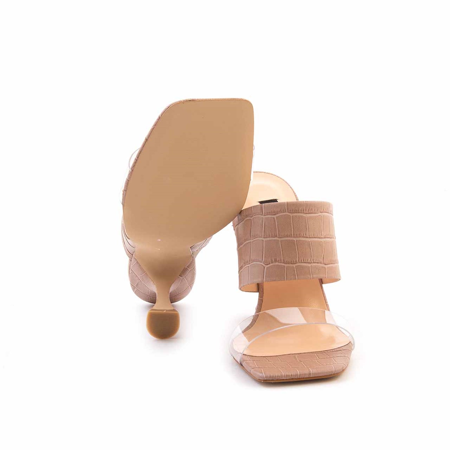 Rouge Kadın Hakiki Deri Microlight Taban Bej Kroko Topuklu Ayakkabı