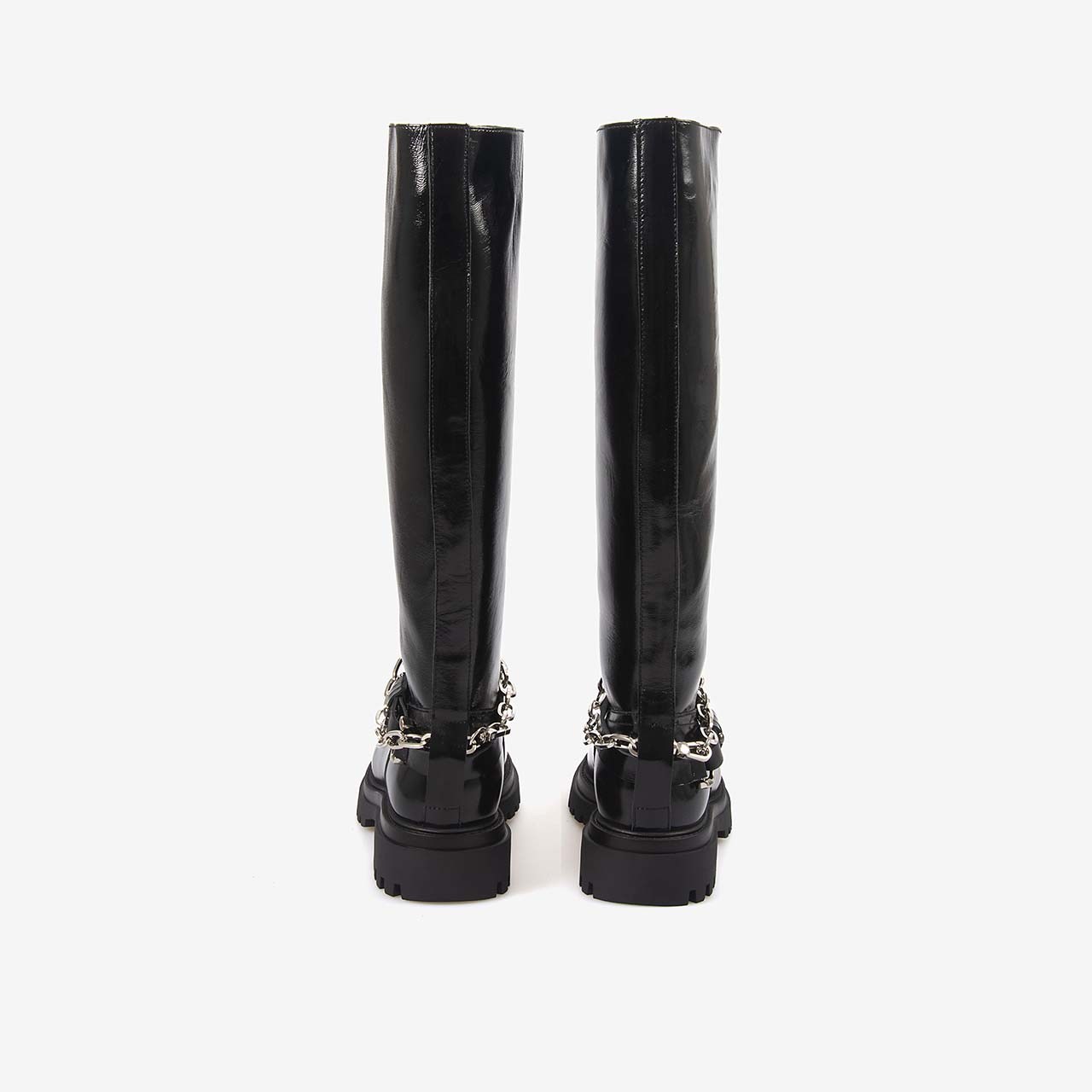 Hawen Angels Kadın 4cm Kauçuk Taban Zincir Detaylı Siyah Hakiki Deri Çizme 48426