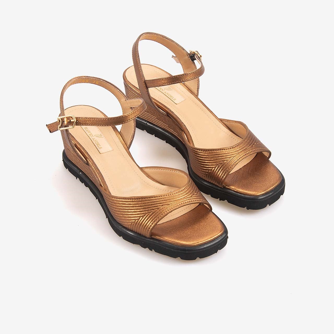 Hawen Angels Kadın Hakiki Deri Bilek Bantlı 7,5 cm Dolgu Topuklu Sandalet 169-269