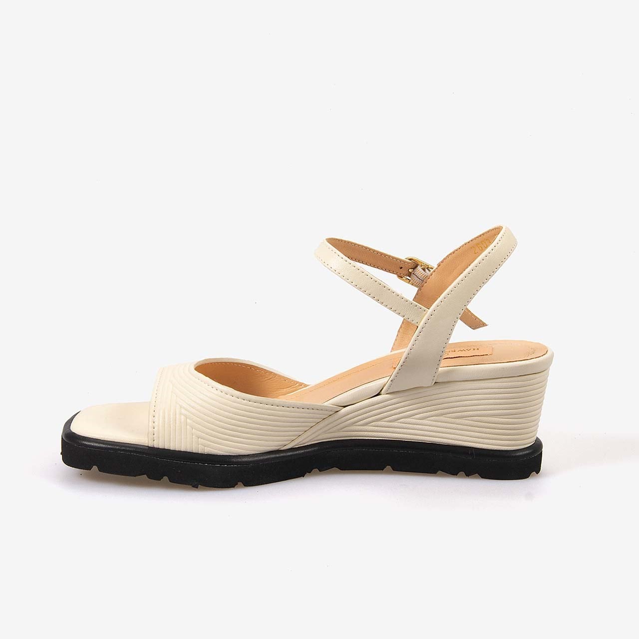 Hawen Angels Kadın Hakiki Deri Bilek Bantlı 7,5 cm Dolgu Topuklu Sandalet 169-269
