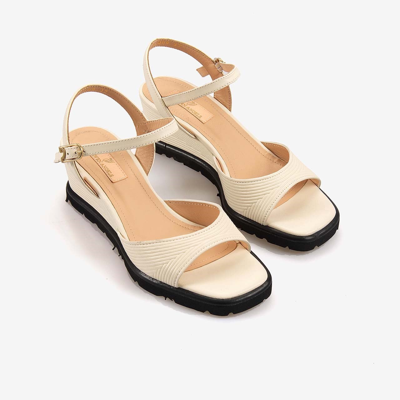 Hawen Angels Kadın Hakiki Deri Bilek Bantlı 7,5 cm Dolgu Topuklu Sandalet 169-269