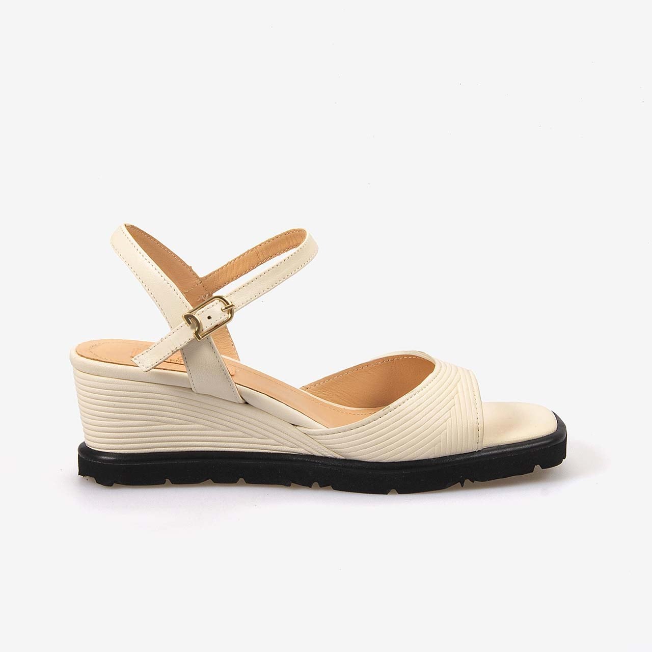 Hawen Angels Kadın Hakiki Deri Bilek Bantlı 7,5 cm Dolgu Topuklu Sandalet 169-269