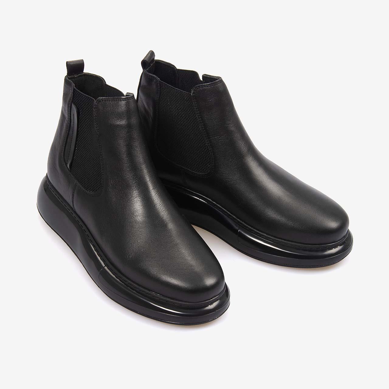 Kemal Tanca Hakiki Deri Havalı Taban Erkek Chelsea Siyah Bot B2