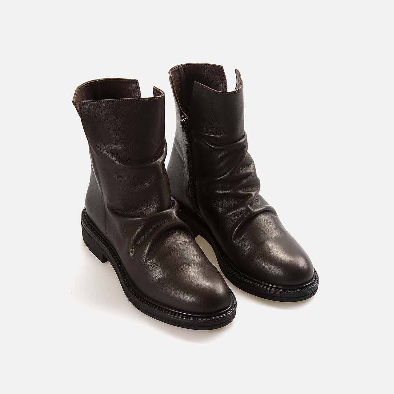 Kemal Tanca Kadın Hakiki Deri Kauçuk Taban Kahverengi Topuklu Bot 