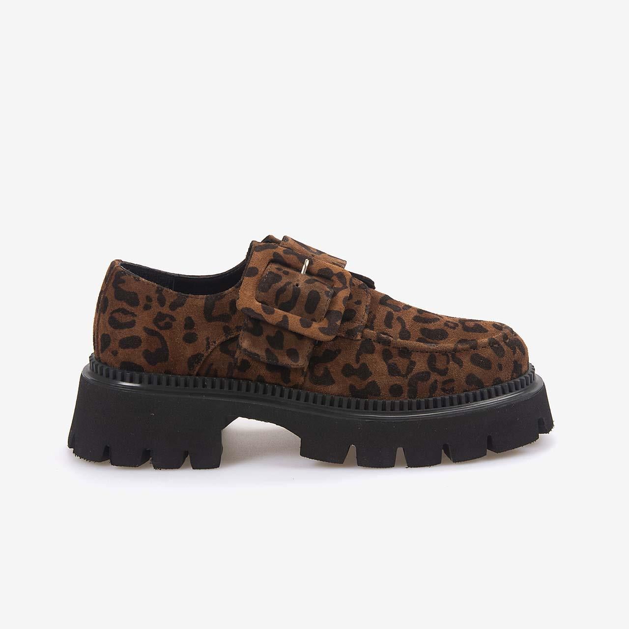 Kemal Tanca  Hakiki Deri Leopar Desenli Kadın Loafer 426-02