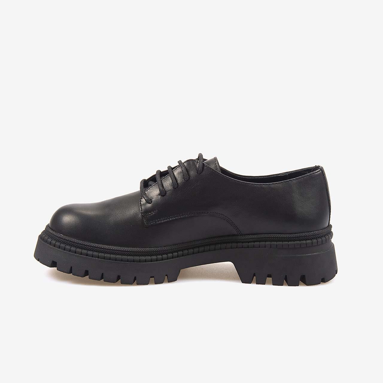 Kemal Tanca Hakiki Deri Siyah Kadın Günlük Bağcıklı Ayakkabı 51465