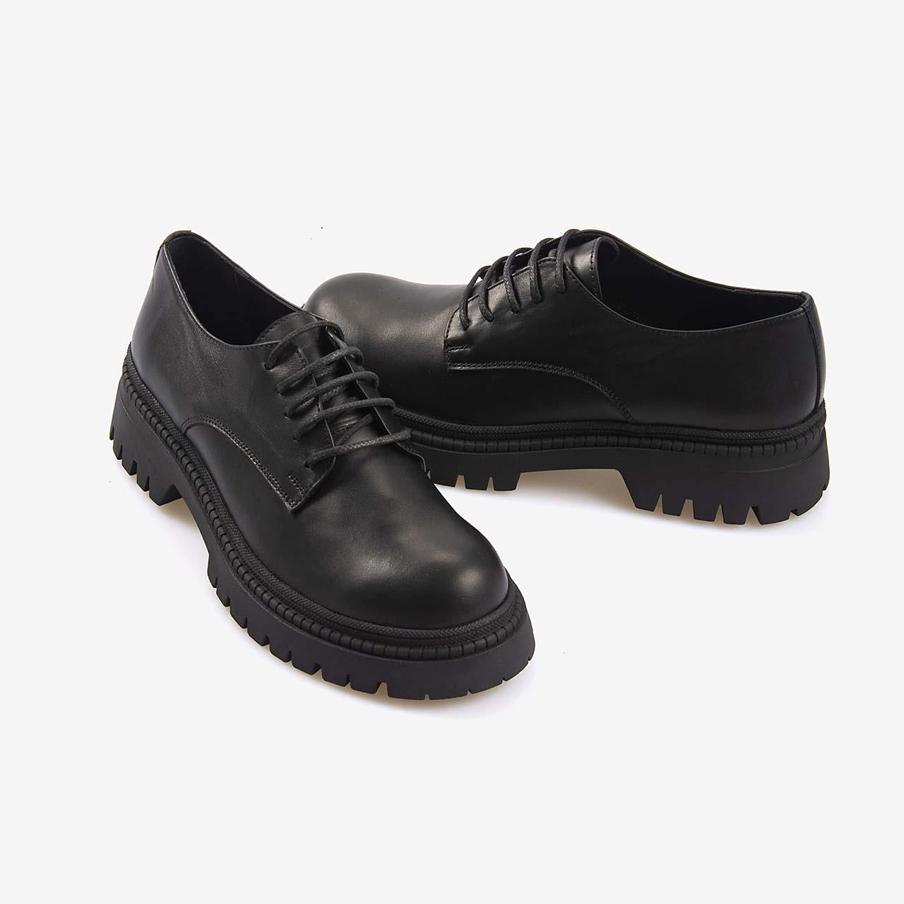 Kemal Tanca Hakiki Deri Siyah Kadın Günlük Bağcıklı Ayakkabı 51465