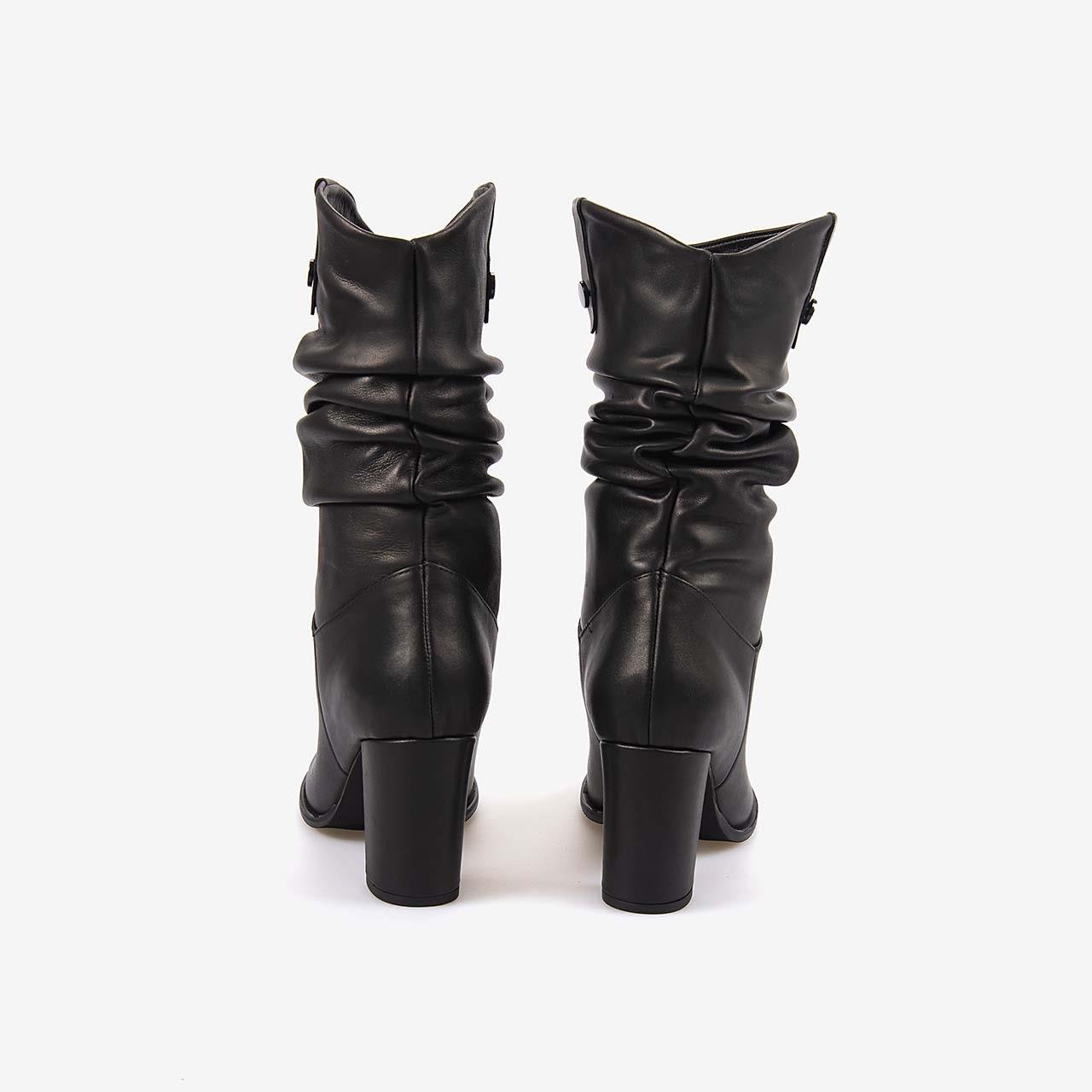 Kemal Tanca  Hakiki Deri Siyah Kadın Topuklu Çizme 25-100670K-1