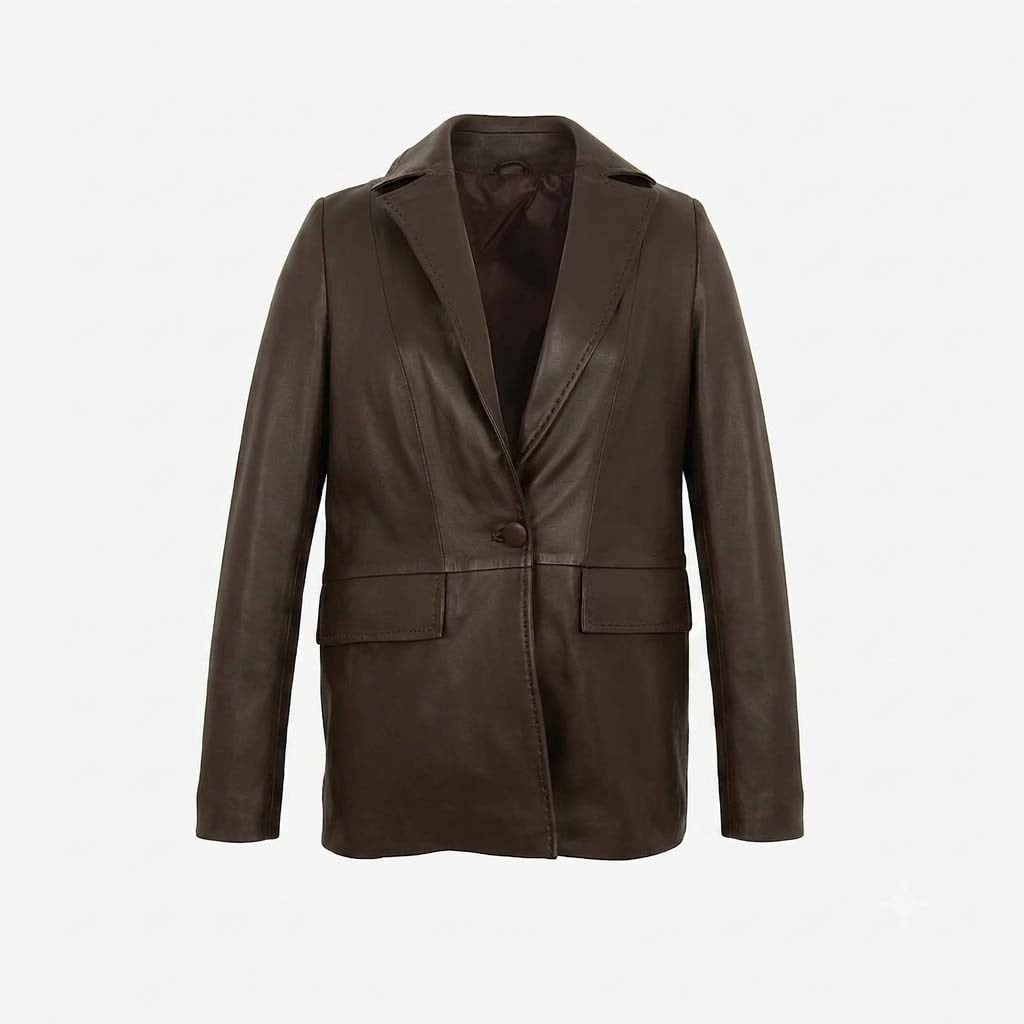 Kemal Tanca Kadın Ceket Yaka Çift Cepli Comfort Kahverengi Hakiki Deri Mont Blazer Ceket BO-1942