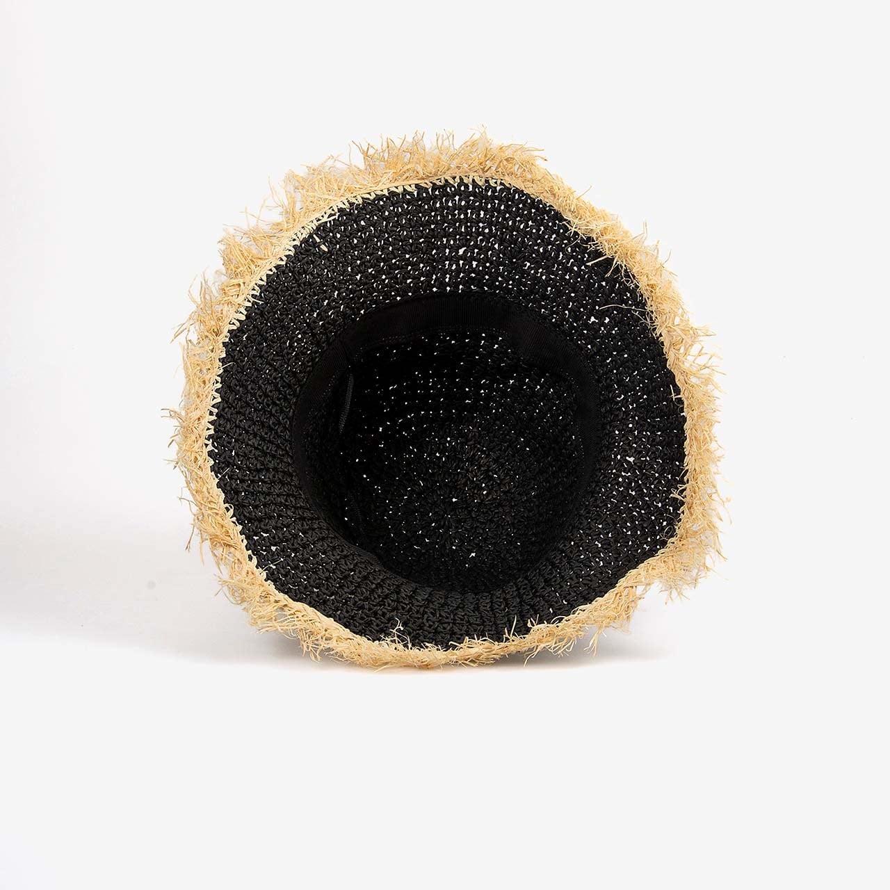 Kemal Tanca Kadın El Örgülü Saçaklı Siyah Hasır Şapka 14613