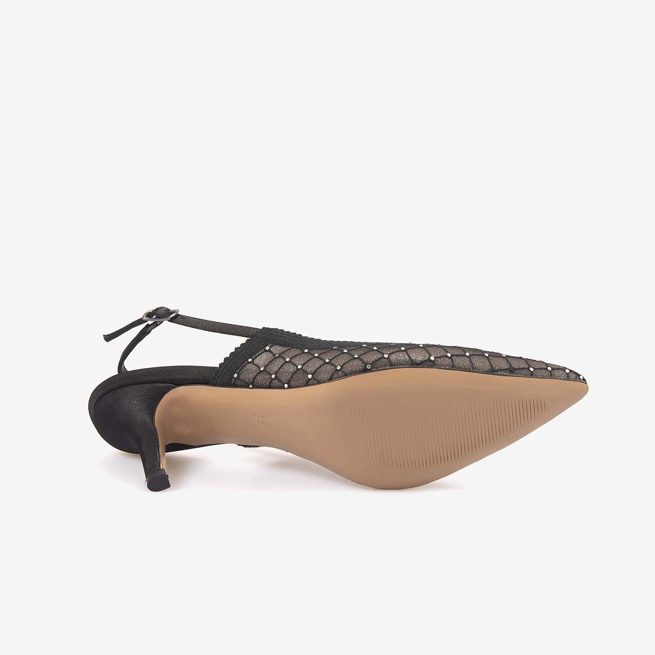 Kemal Tanca Kadın Slingback Fileli Taş Detaylı 7,5cm Siyah Topuklu Ayakkabı 2275