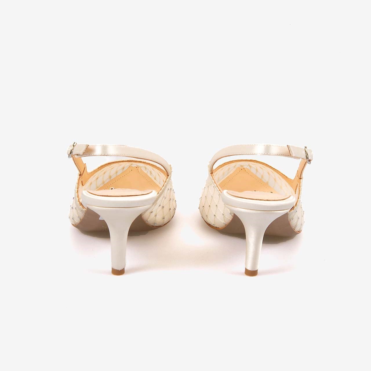 Kemal Tanca Kadın Slingback Fileli Taş Detaylı 7,5cm Bej Topuklu Ayakkabı 2275