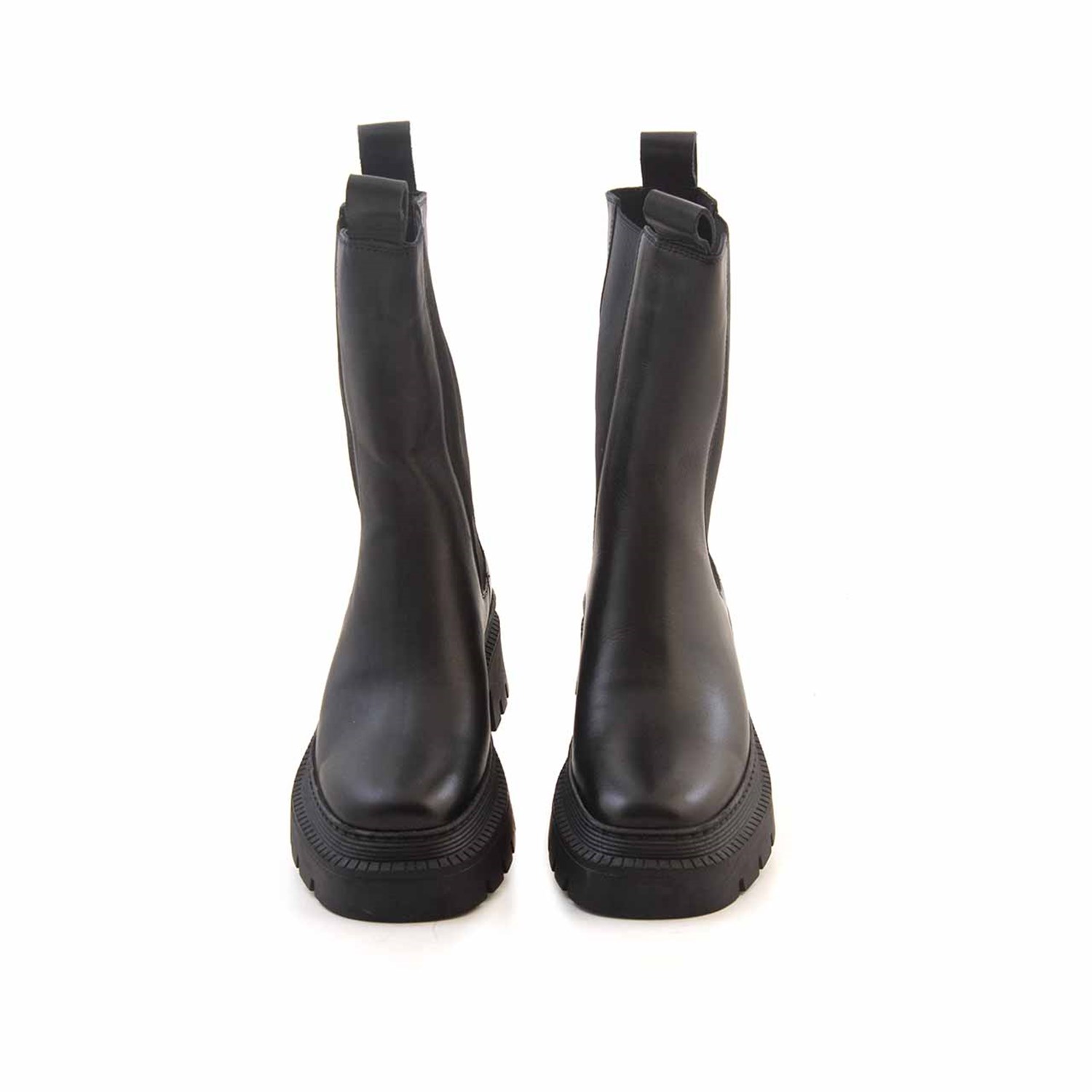 Mocassini Kadın Hakiki Deri Kauçuk Taban Siyah Günlük Bot