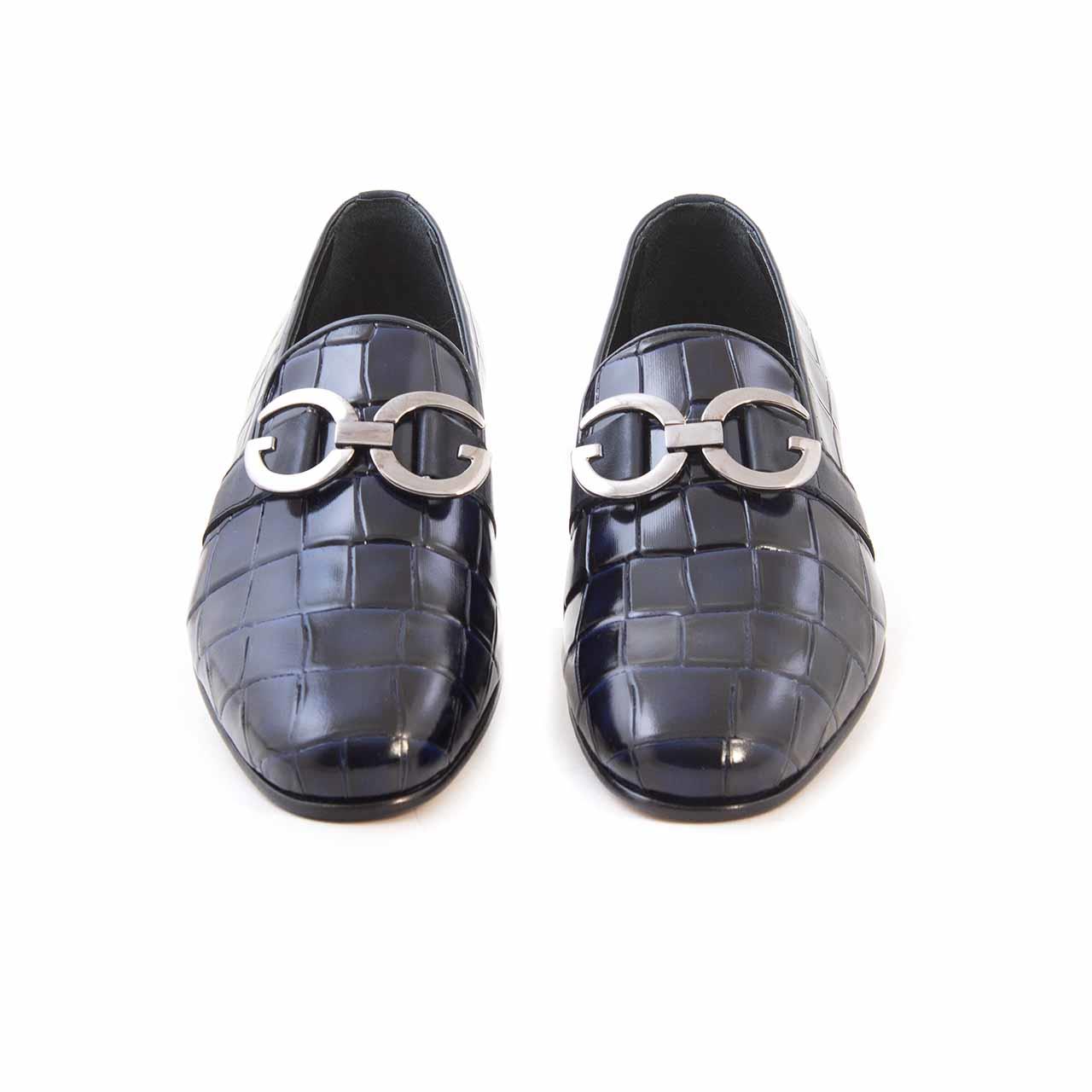 Mocassini Erkek Hakiki Deri Lacivert Kroko Klasik Ayakkabı