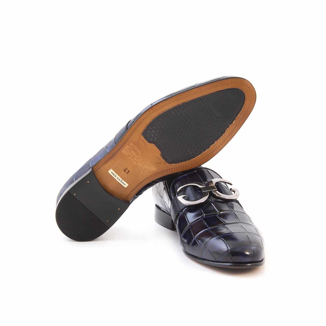 Mocassini Erkek Hakiki Deri Lacivert Kroko Klasik Ayakkabı