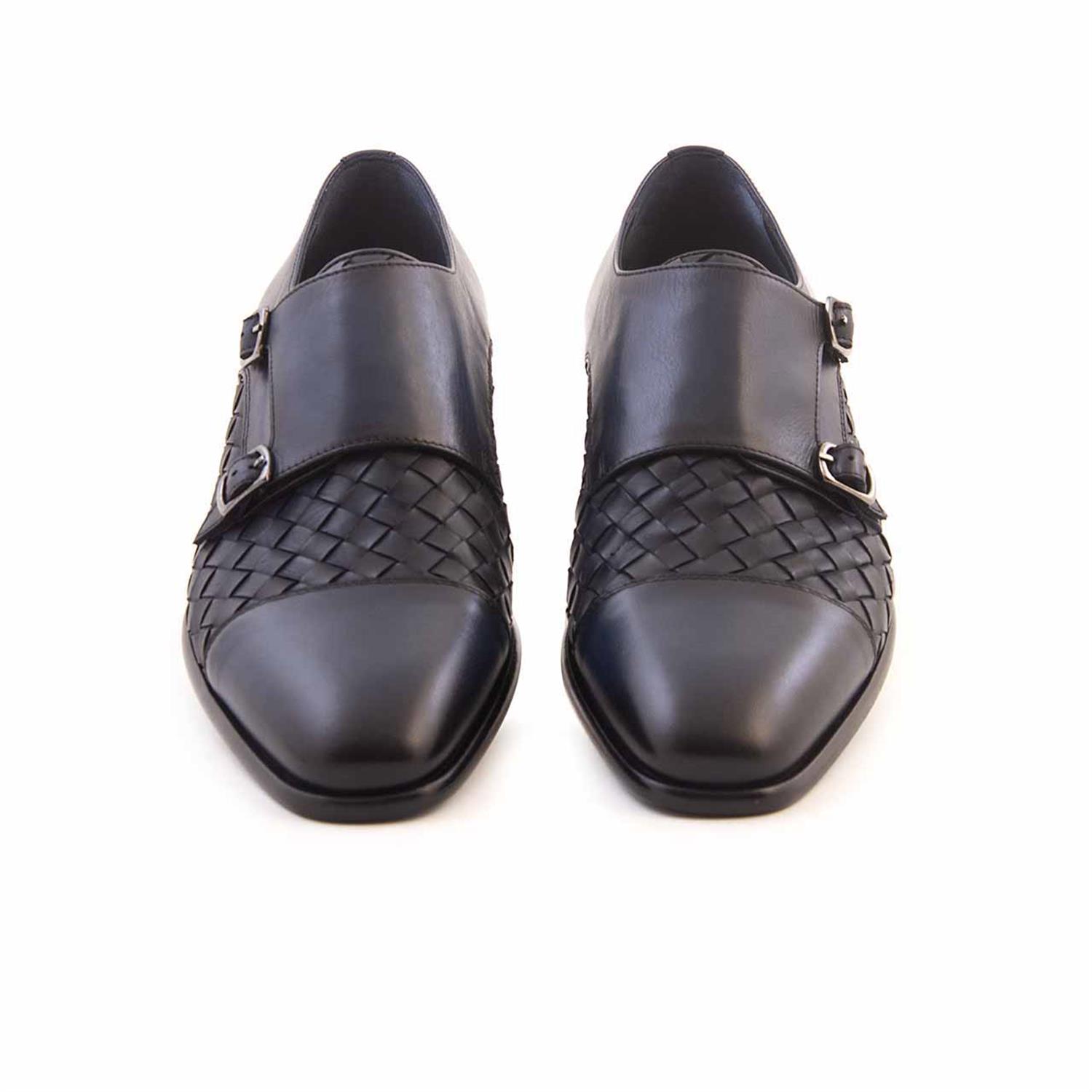 Mocassini Gold Erkek Hakiki Deri Kösele Taban Lacivert Örgü Klasik Ayakkabı