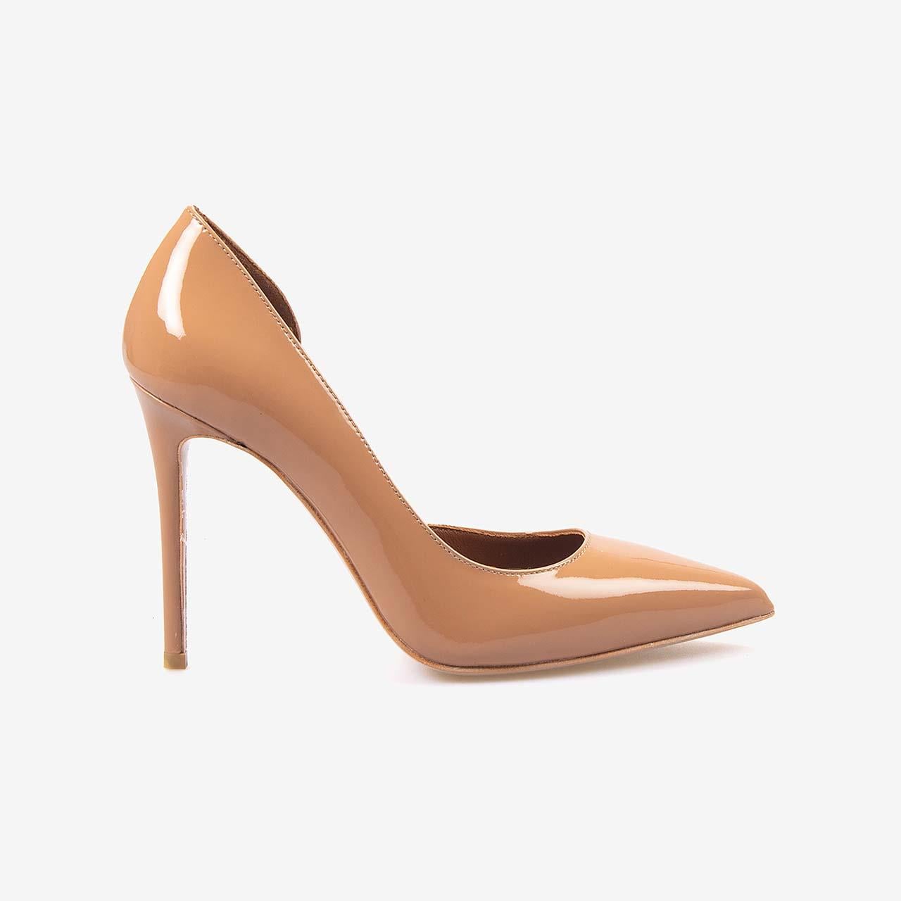 Mocassini Hakiki Deri Kadın Rugan Gece & Abiye Bej Stiletto Ayakkabı 9039