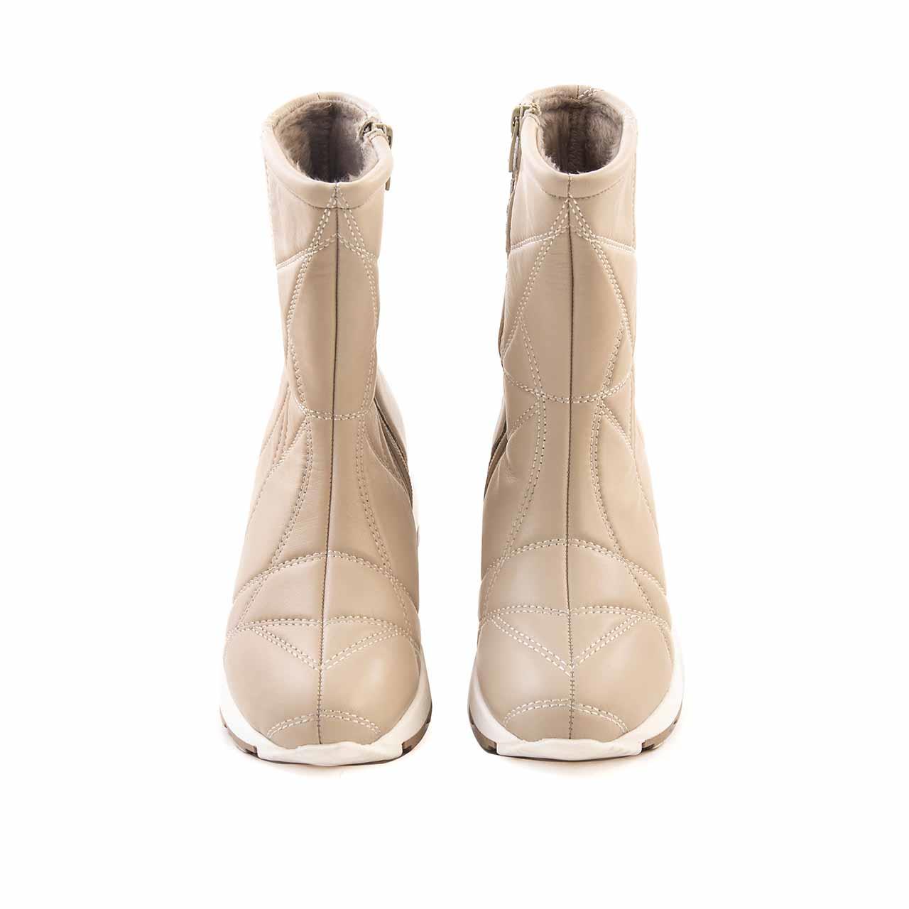 Mocassini Kadın Hakiki Deri Kauçuk Taban Bej Günlük Bot