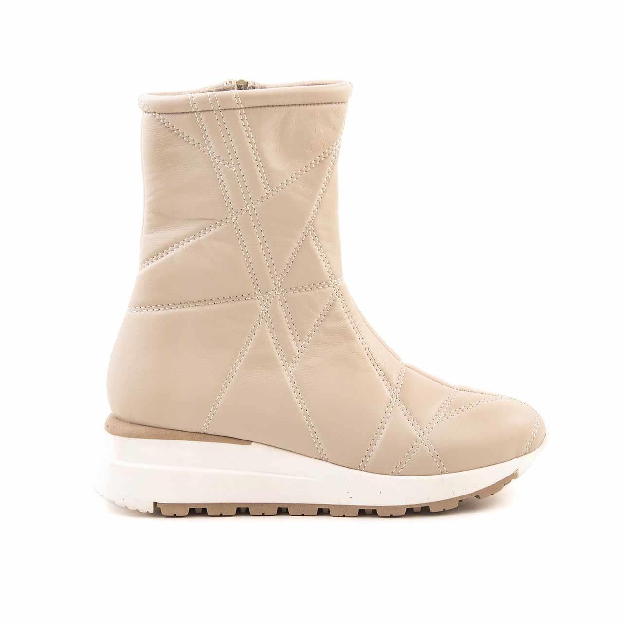 Mocassini Kadın Hakiki Deri Kauçuk Taban Bej Günlük Bot