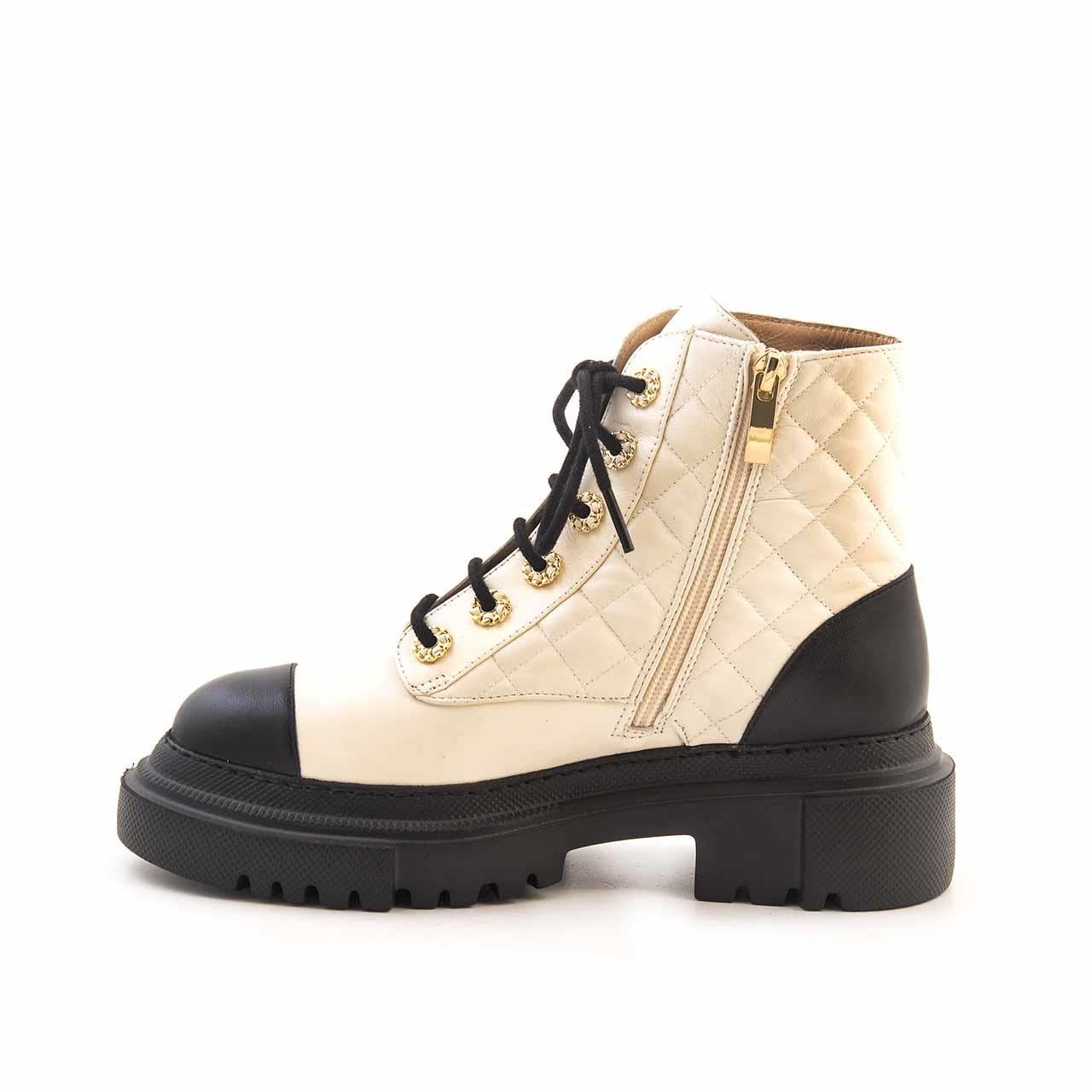 Mocassini Kadın Hakiki Deri Eva Taban Siyah - Beyaz Günlük Bot