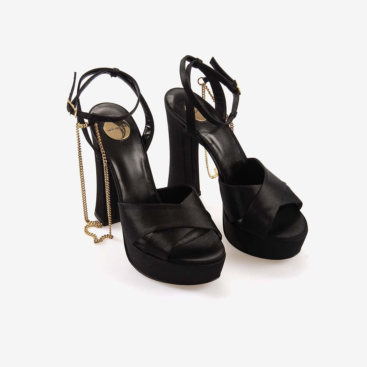 Mocassini Kadın Saten Uzun Topuklu Gece & Abiye Siyah Saten Ayakkabı