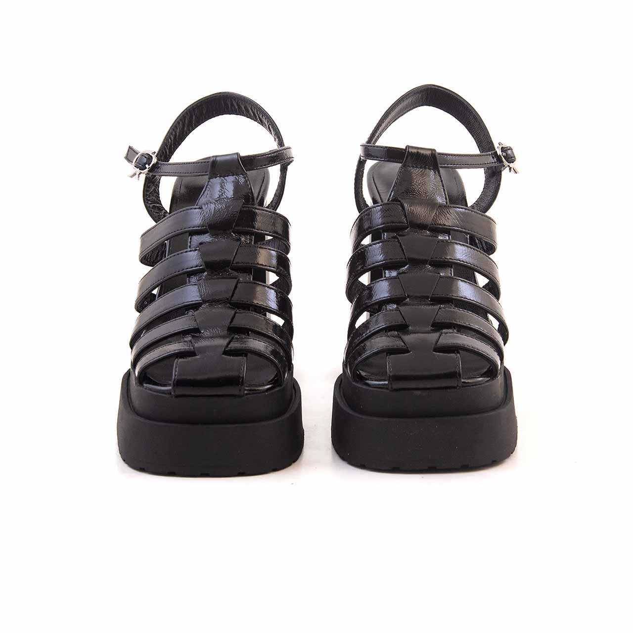 Mocassini Kadın Rugan Deri Poli Taban Siyah Sandalet 