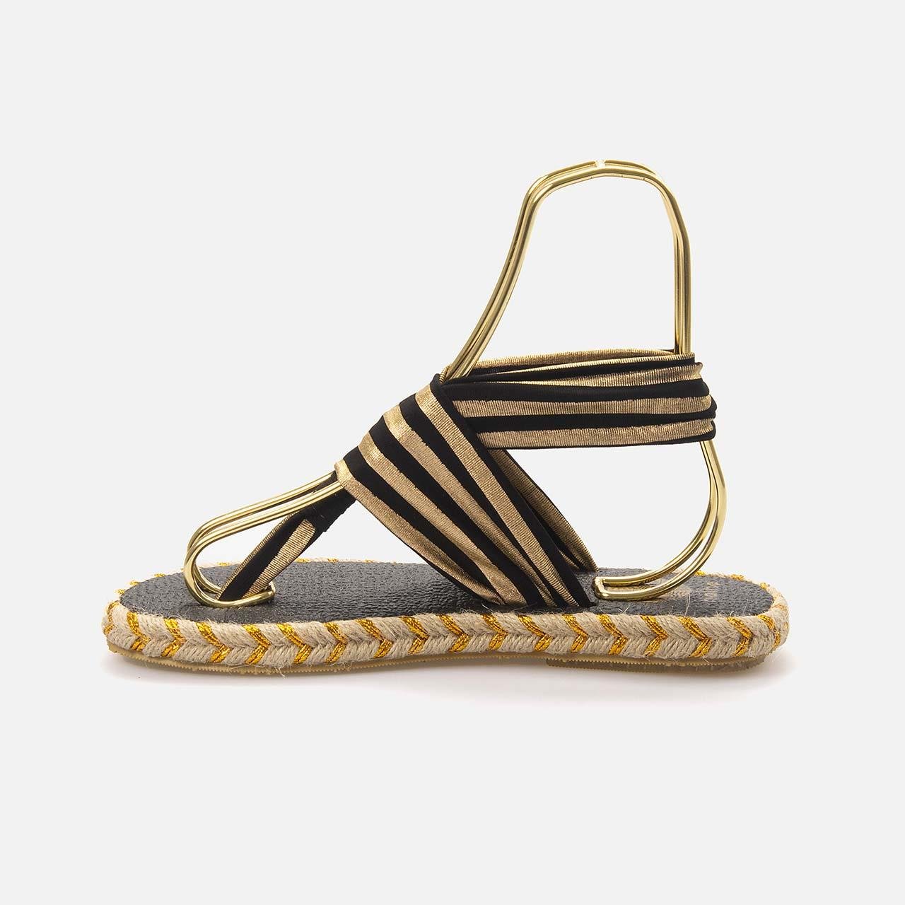 Nalho Kadın Siyah-Altın Sarısı Sandalet Terlik