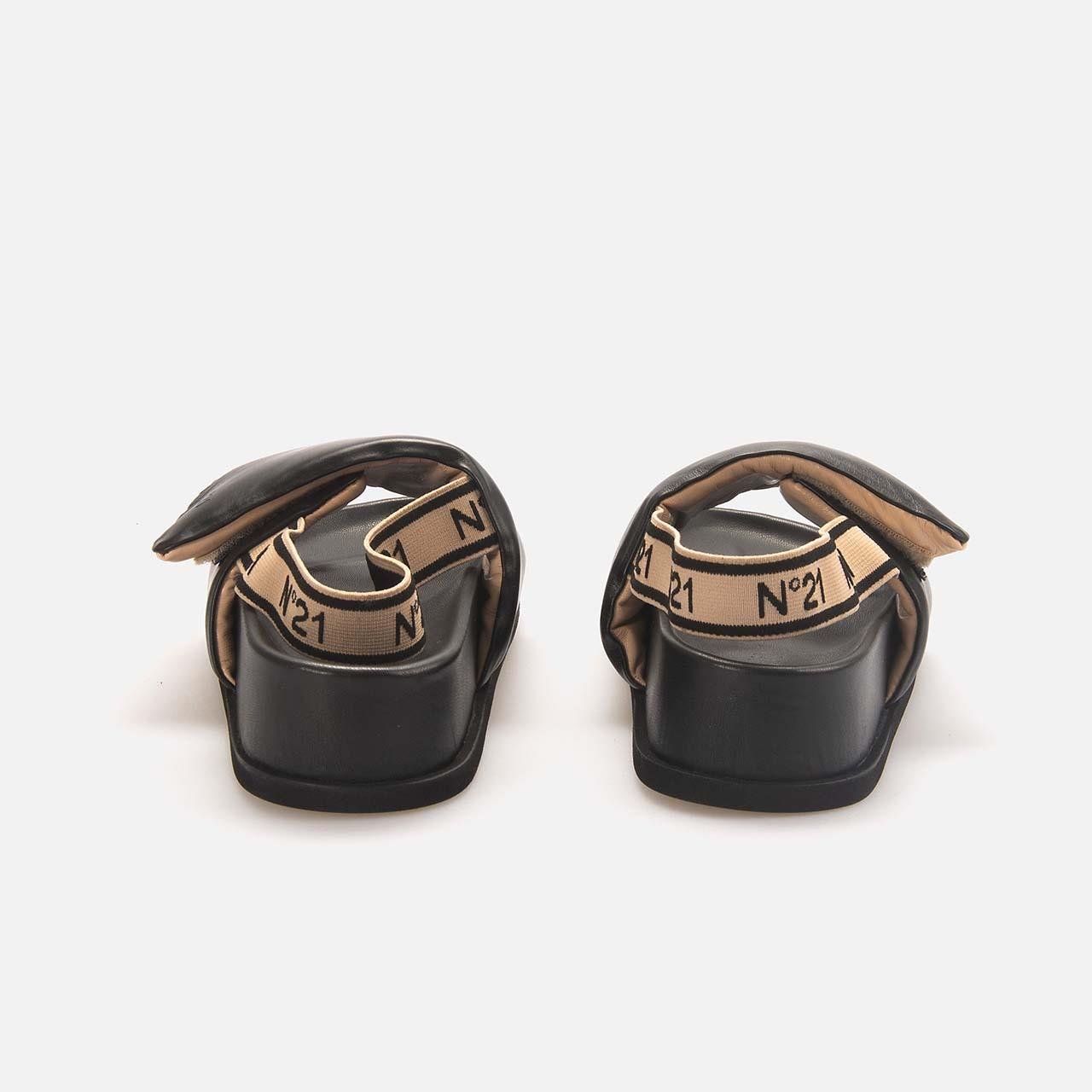 No21 Kadın Hakiki Deri Eva Taban Siyah Sandalet Ayakkabı