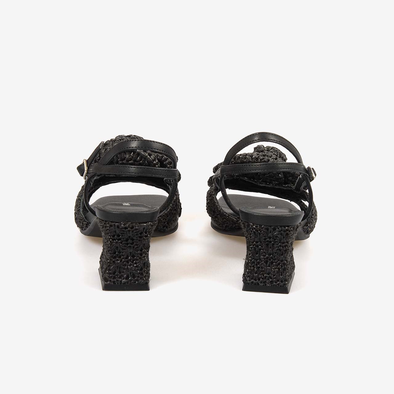 Noa Harmon Kadın Çiçek İşlemeli 6,5cm Black Hasır Topuklu Sandalet 10017