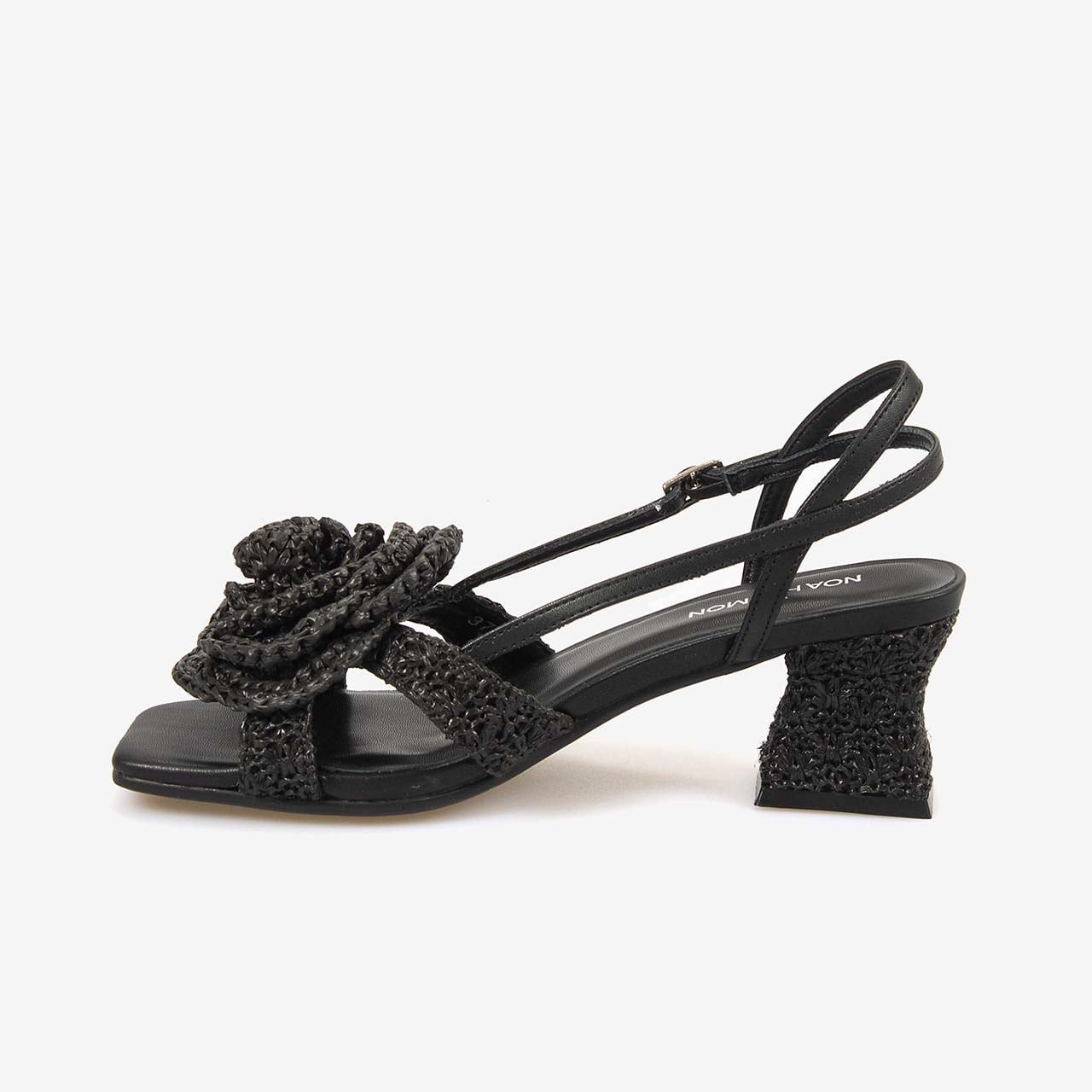 Noa Harmon Kadın Çiçek İşlemeli 6,5cm Black Hasır Topuklu Sandalet 10017