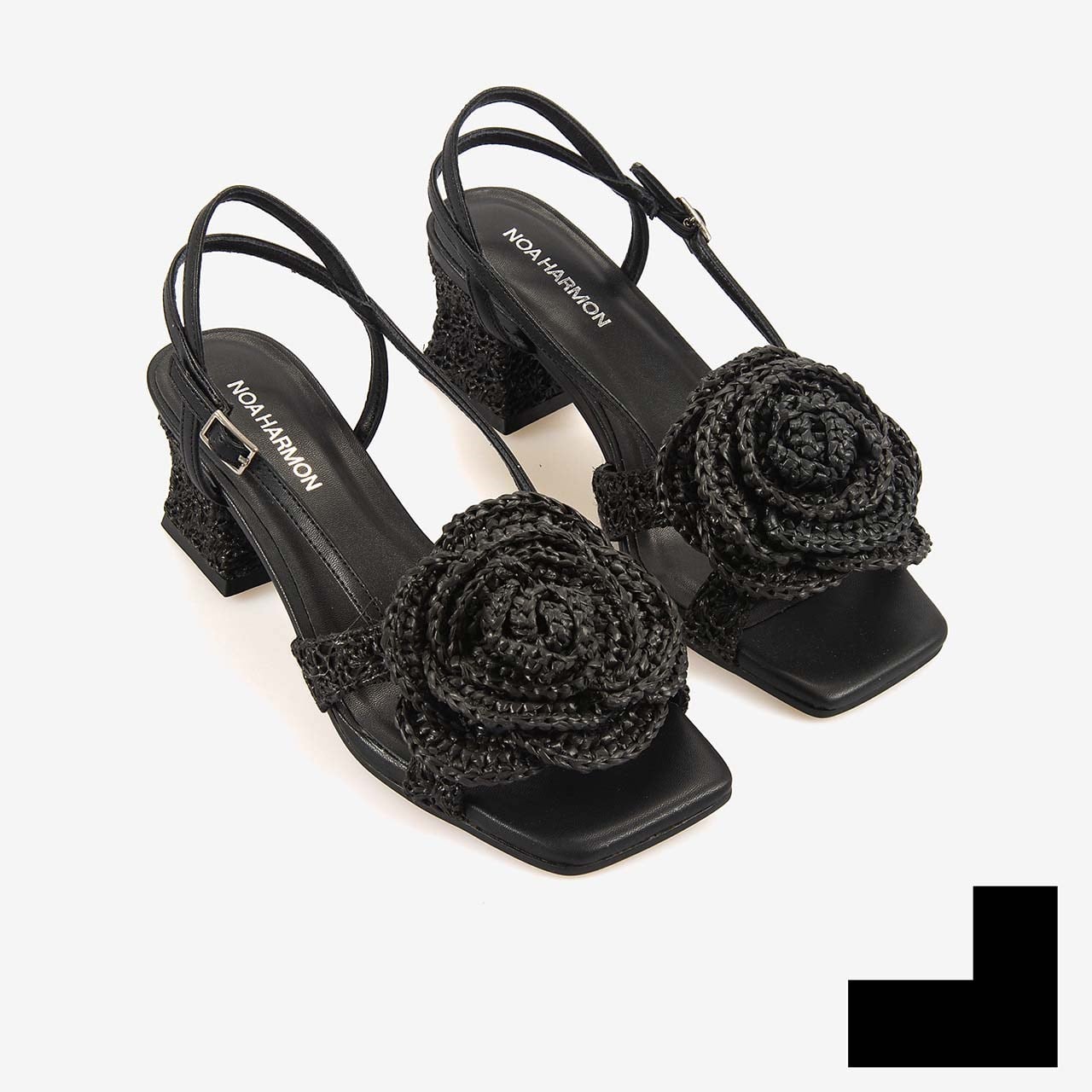 Noa Harmon Kadın Çiçek İşlemeli 6,5cm Black Hasır Topuklu Sandalet 10017