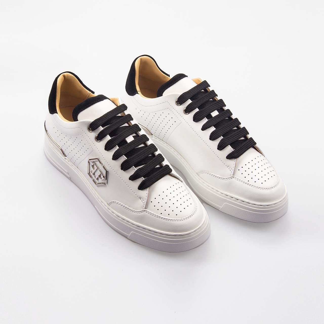 Philipp Plein Erkek Hakiki Deri Beyaz-Siyah Spor & Sneaker Ayakkabı