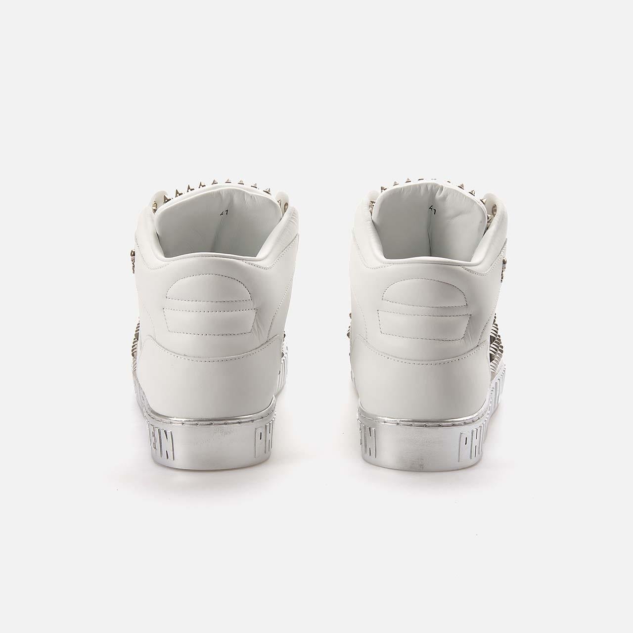 Philipp Plein Erkek Hakiki Deri Beyaz-Nikel Spor & Sneaker Ayakkabı