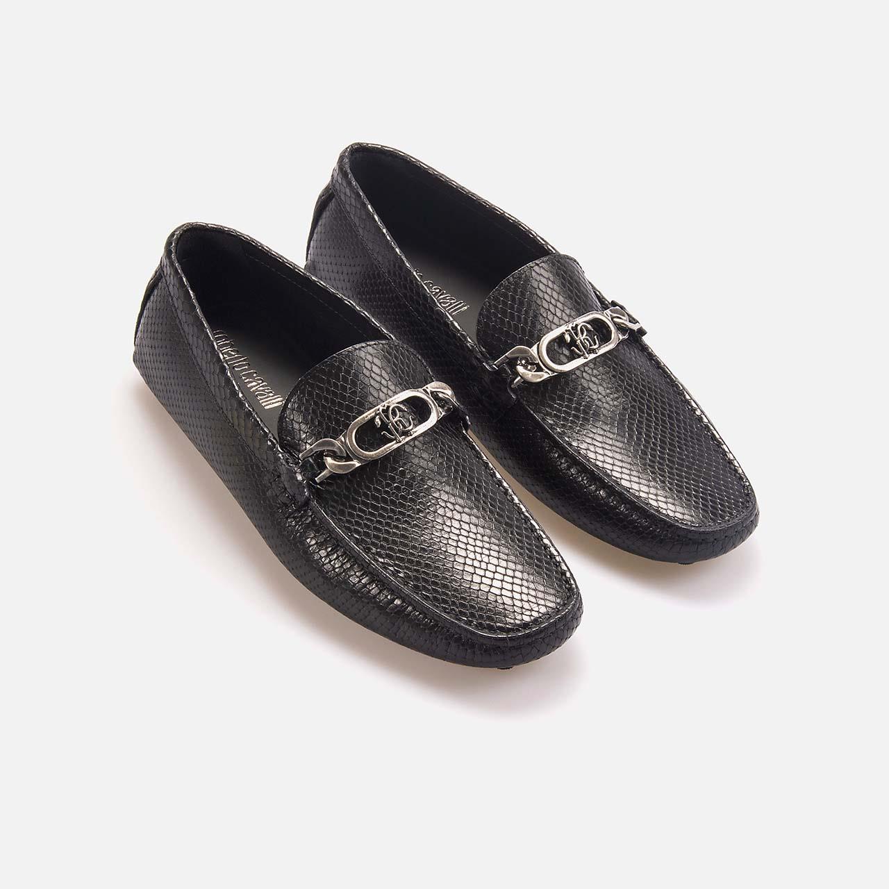 Roberto Cavalli Erkek Hakiki Deri Siyah Python Loafer Konforlu Ayakkabı