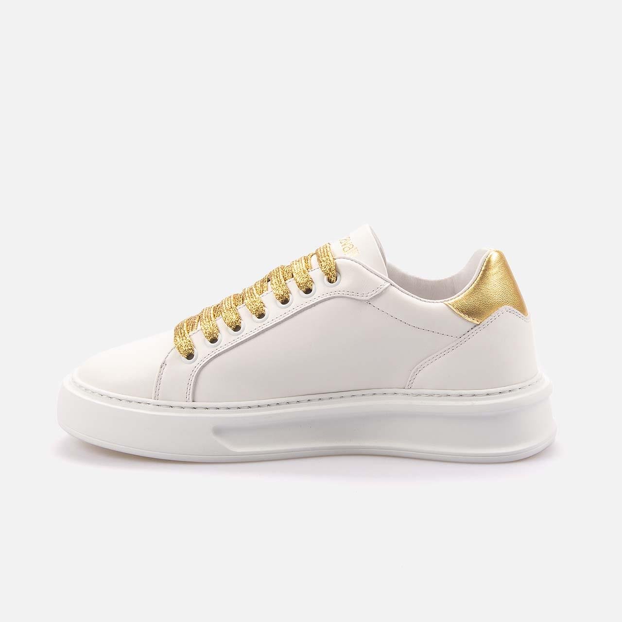 Roberto Cavalli Kadın Hakiki Deri Beyaz-Altın Sarısı Spor & Sneaker Ayakkabı