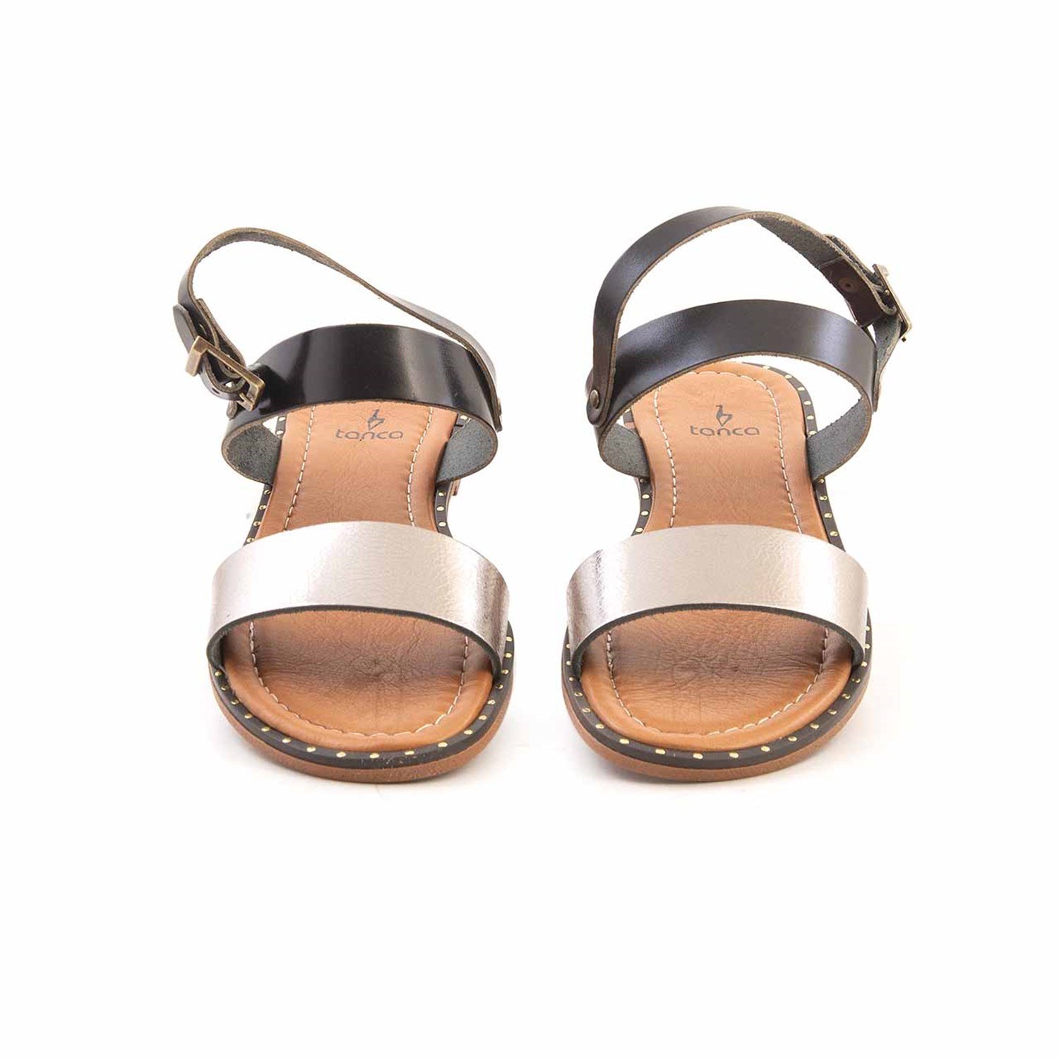 Rouge Kadın Hakiki Deri Siyah-Platin Sandalet 