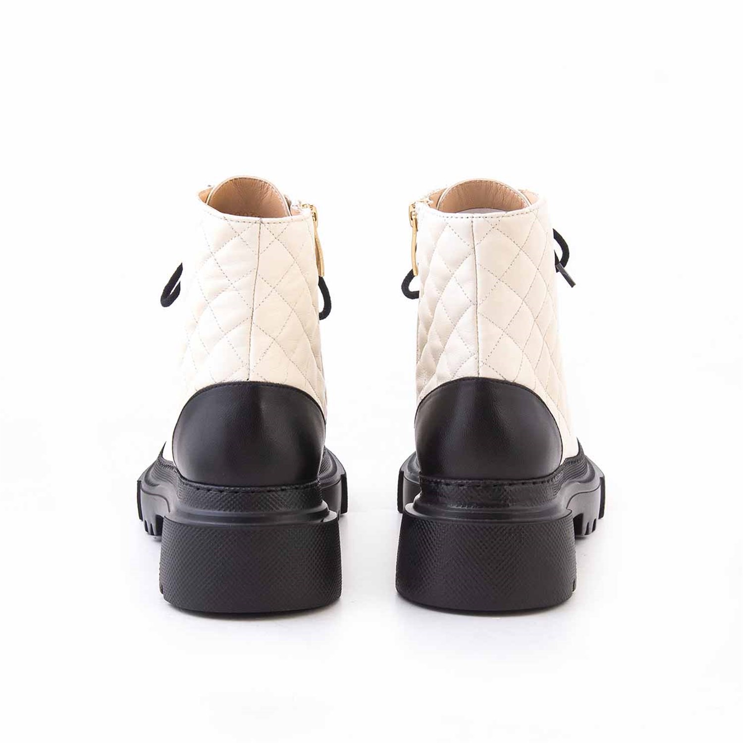 Rouge Kadın Hakiki Deri Eva Taban Siyah - Beyaz Topuklu Bot 