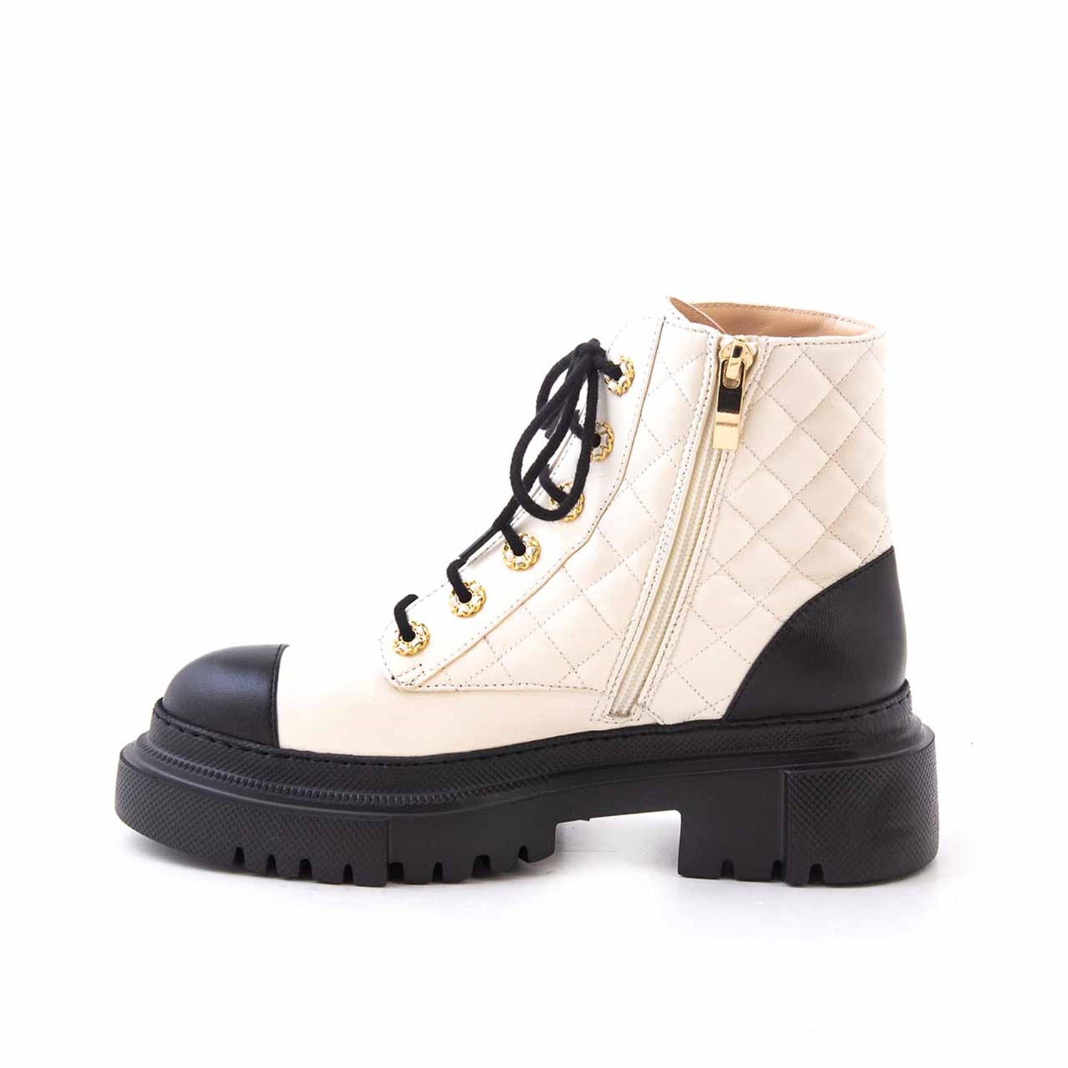 Rouge Kadın Hakiki Deri Eva Taban Siyah - Beyaz Topuklu Bot 