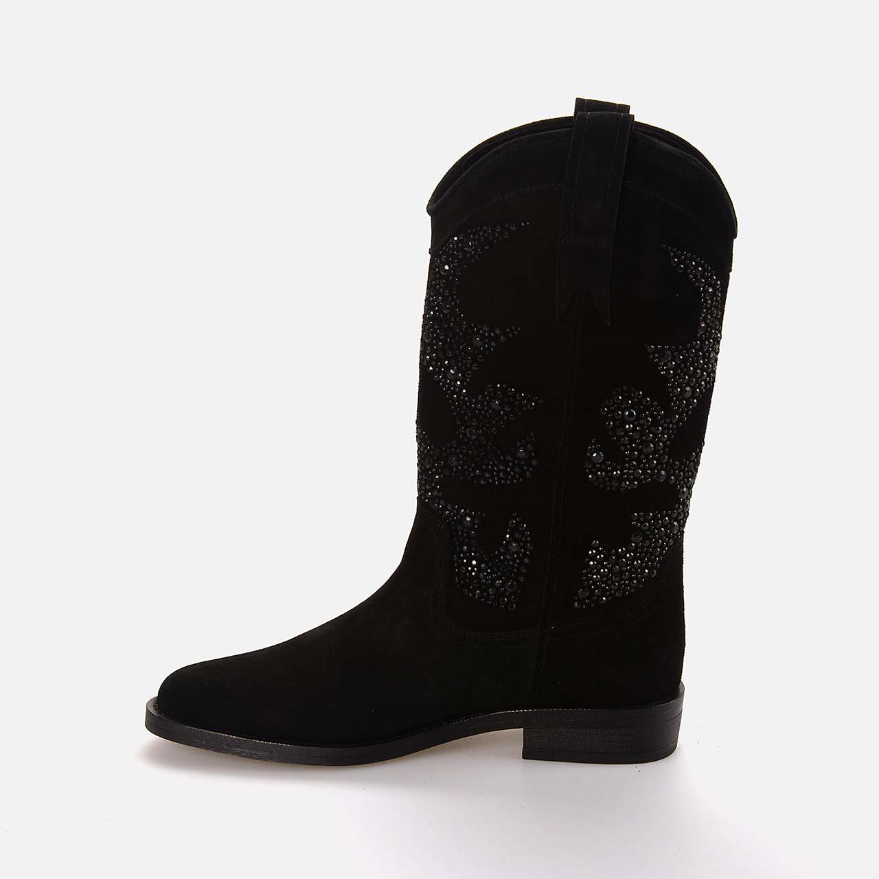 Rouge Kadın Hakiki Deri Termo Taban Siyah Süet Western Bot Çizme