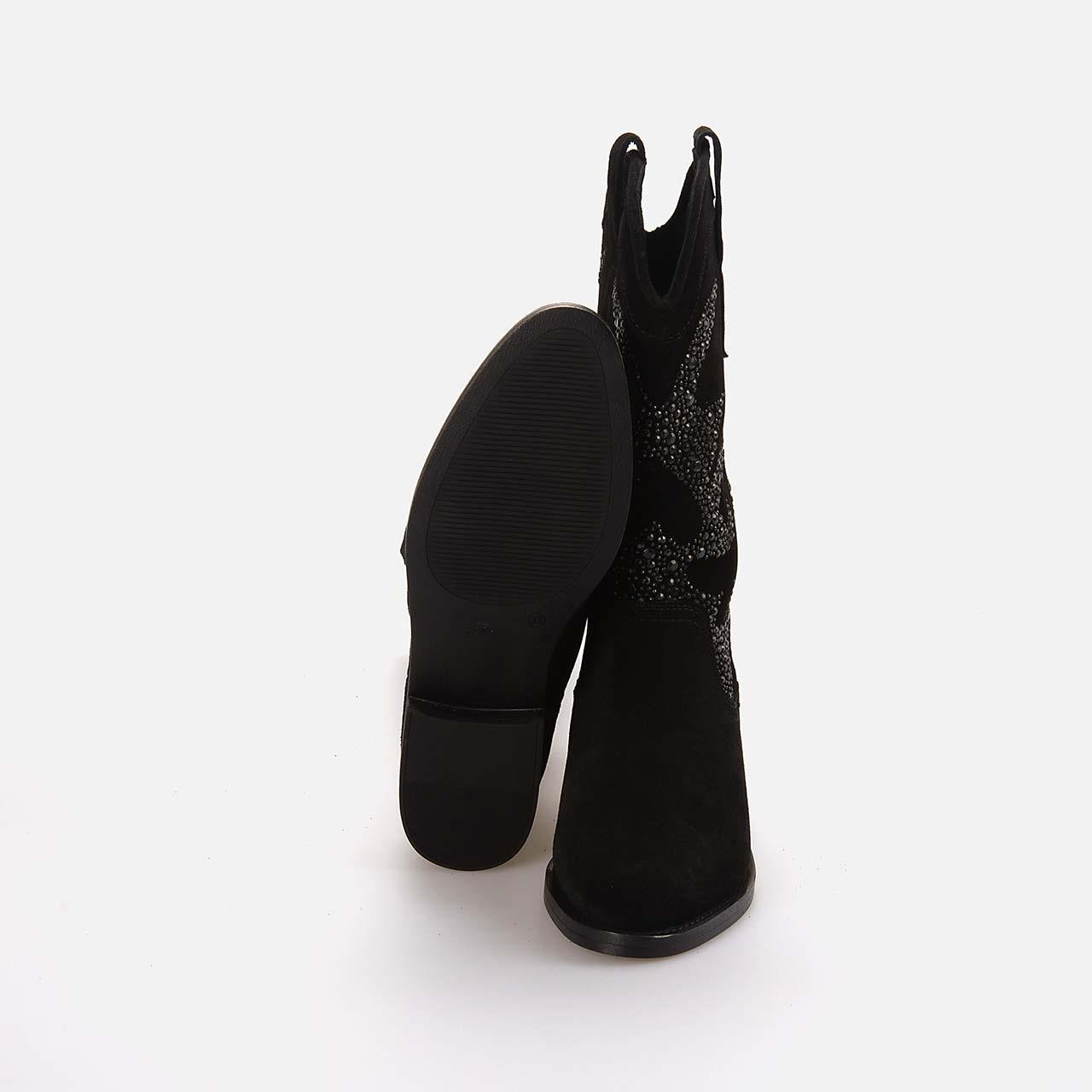 Rouge Kadın Hakiki Deri Termo Taban Siyah Süet Western Bot Çizme