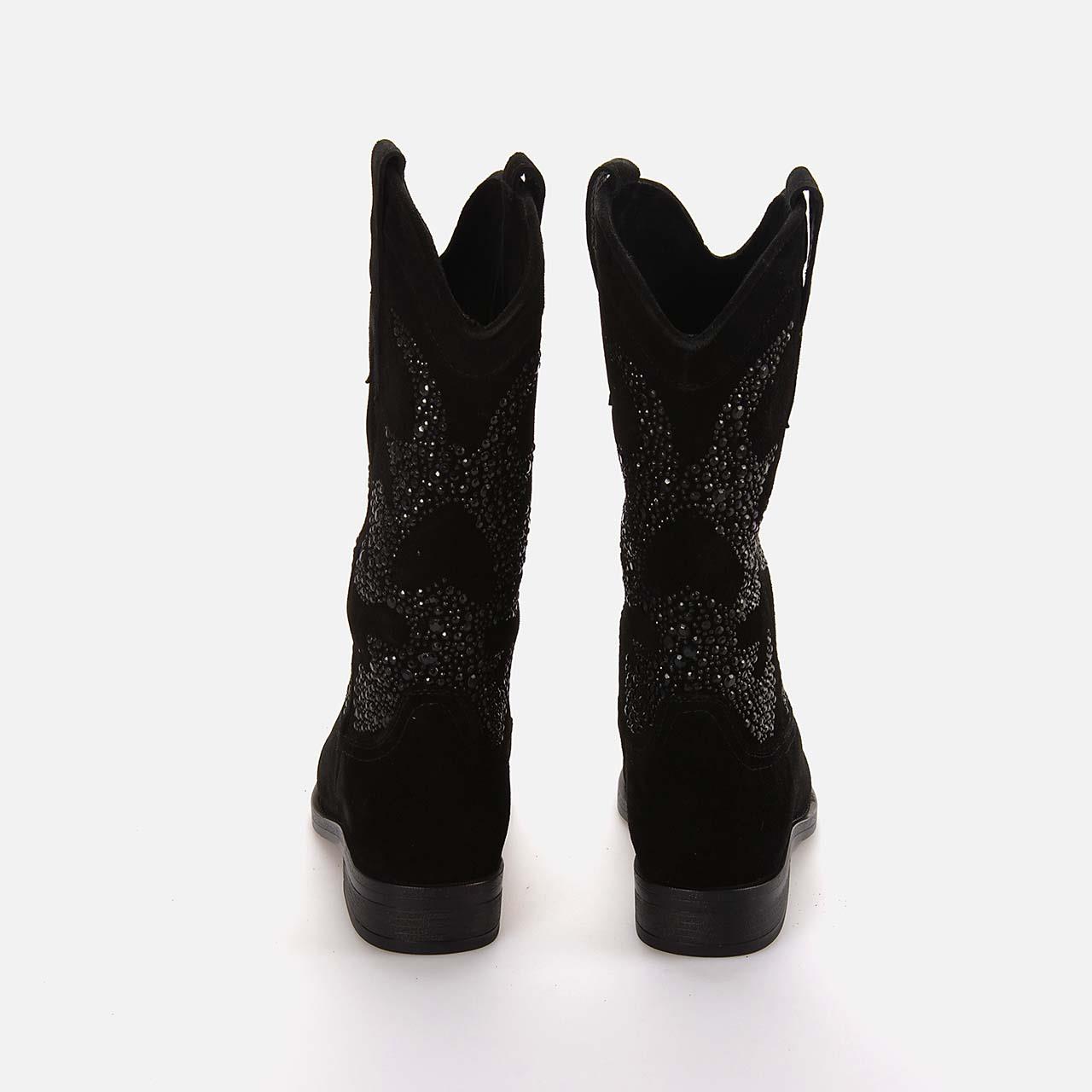 Rouge Kadın Hakiki Deri Termo Taban Siyah Süet Western Bot Çizme