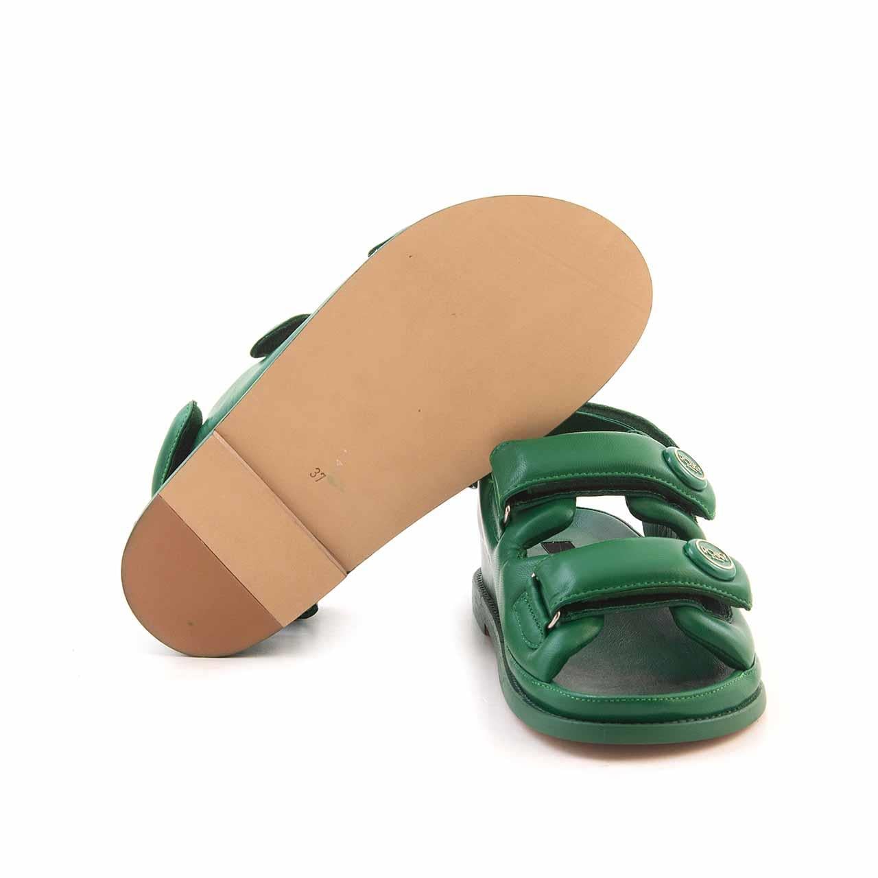 Rouge Kadın 3cm Kauçuk Taban Deri Cırt Cırtlı Yeşil Sandalet 097-70