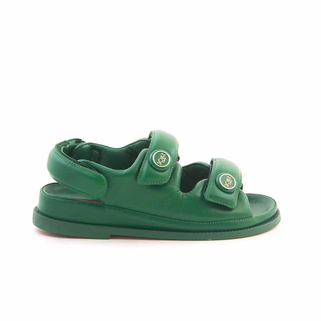Rouge Kadın 3cm Kauçuk Taban Deri Cırt Cırtlı Yeşil Sandalet 097-70